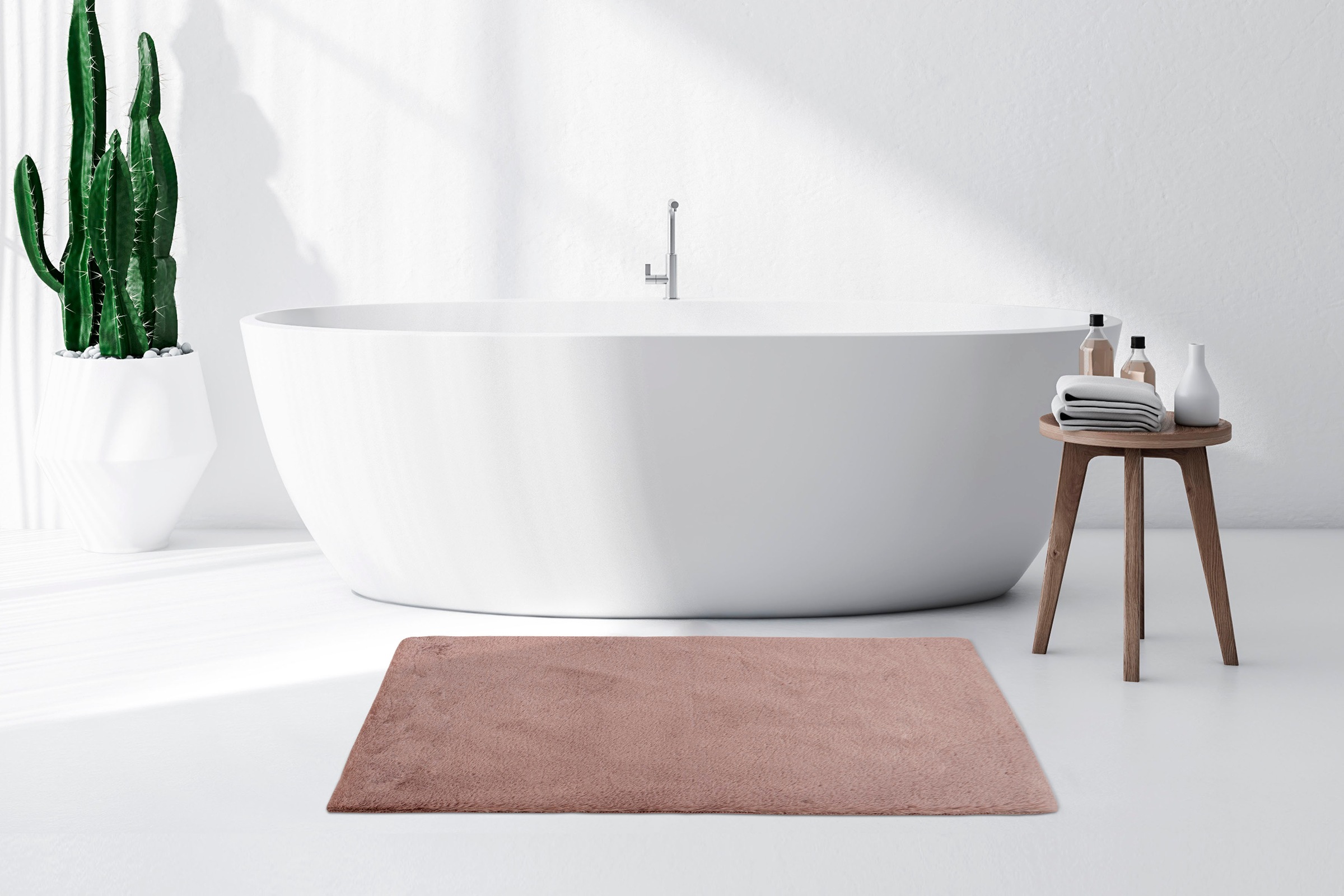 Tapis de Bain Fait à la Main "Rabbit" Rose 70 x 130 cm