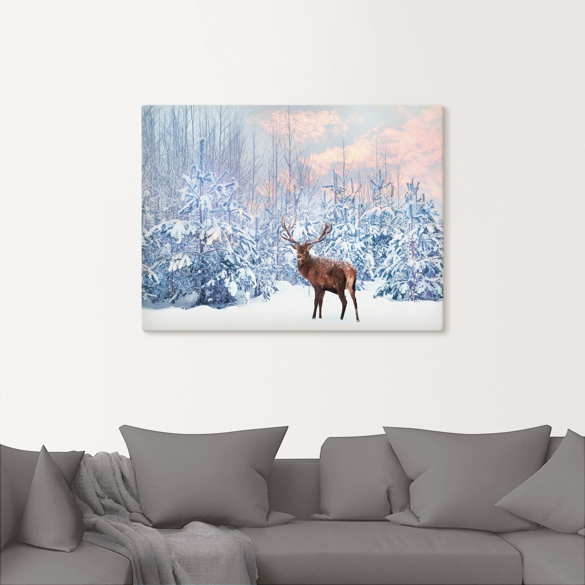 Artland Wandbild »Hirsch im Winterwald«, Hirschbilder, (1 St.), als Leinwandbild, Poster in verschied. Grössen