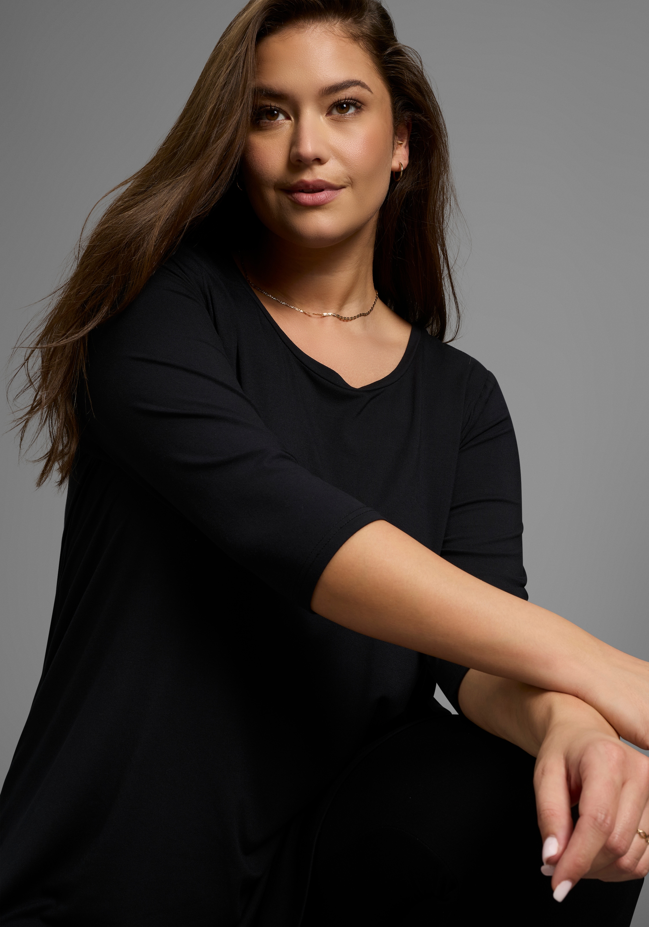 Laura Scott CURVE Tunikashirt, mit 3/4-Ärmeln in schmeichelnder A-Linie – GROSSE GRÖSSEN