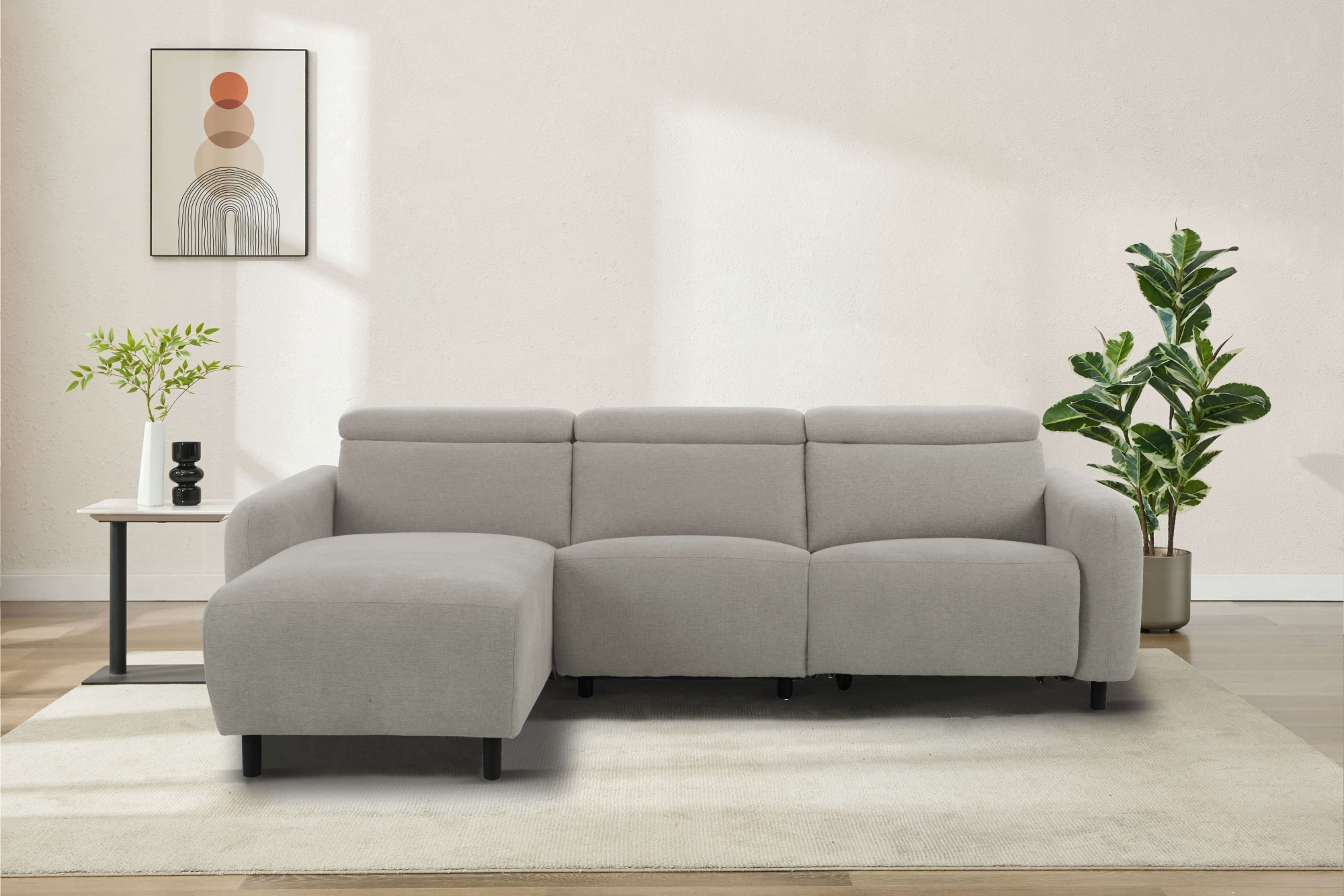 GOODproduct Ecksofa "SKAANE Struktur, L-Form, 274 cm, manuelle/elektrische Relaxfunktion," rundes Design, Kopfteilverstellung, Federkernpolsterung