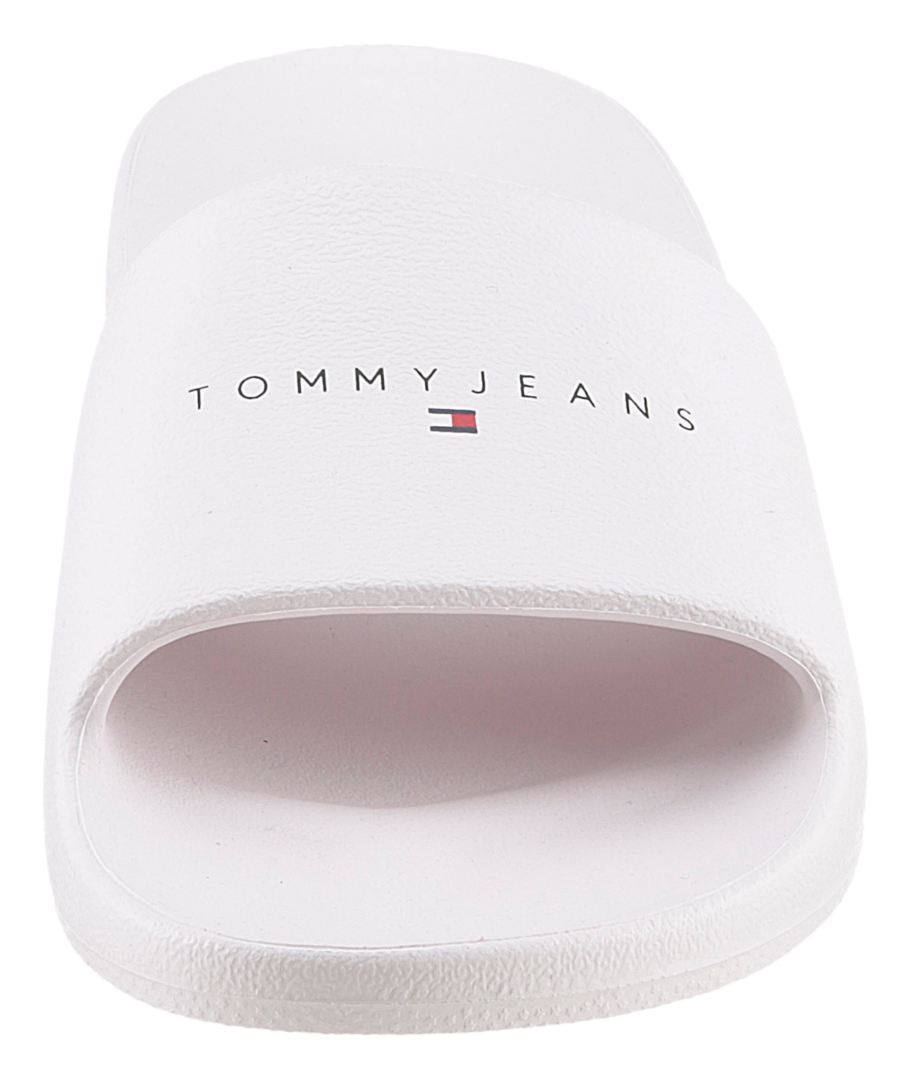 Tommy Jeans Pantolette »TJW PRINTED PU POOL SLIDE«, Plateau, Sommerschuh, Schlappen mit Logoschriftzug auf der Bandage
