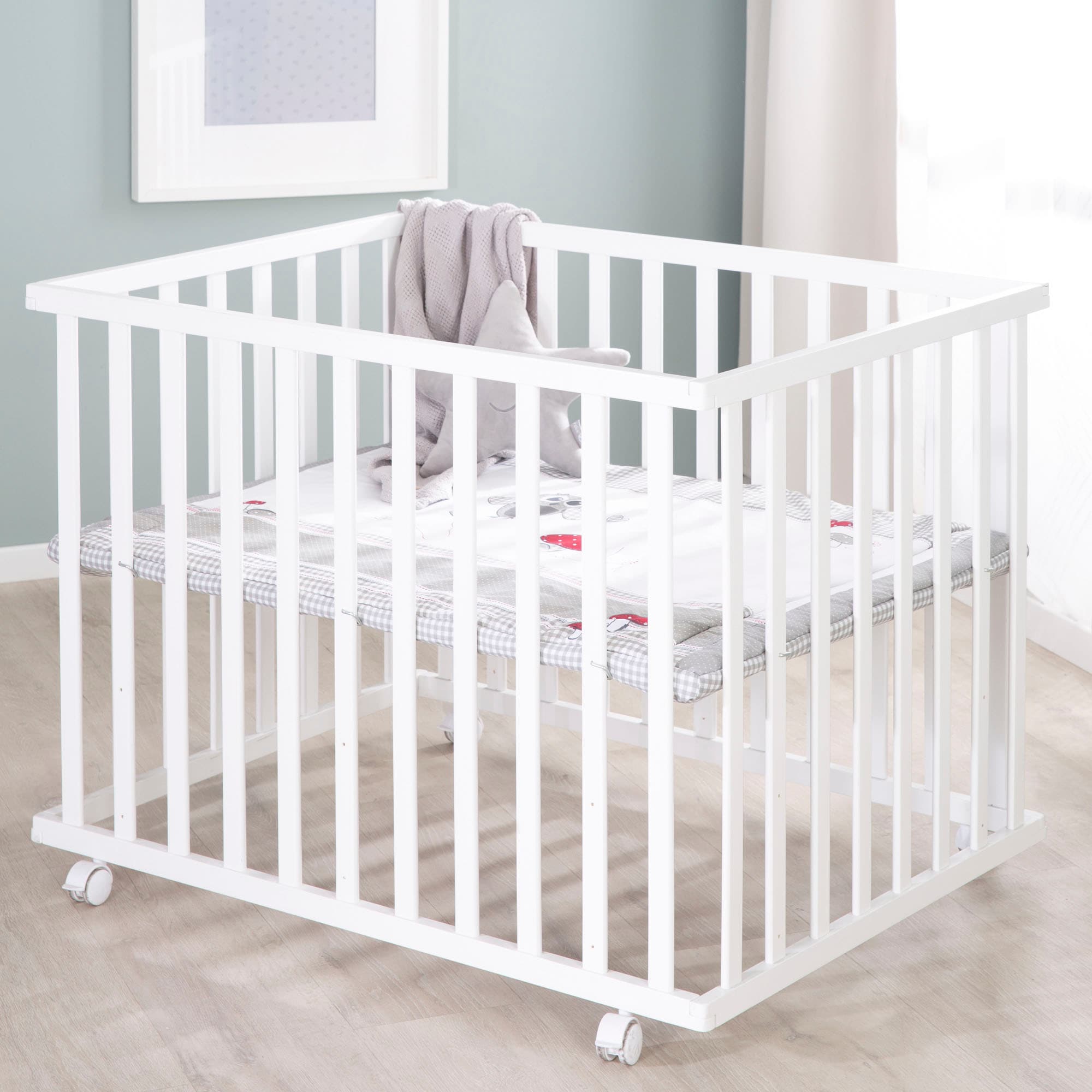 roba® Laufgitter »Adam & Eule weiss, 100x75 cm«, bis 15 kg, mit Stoffeinlage