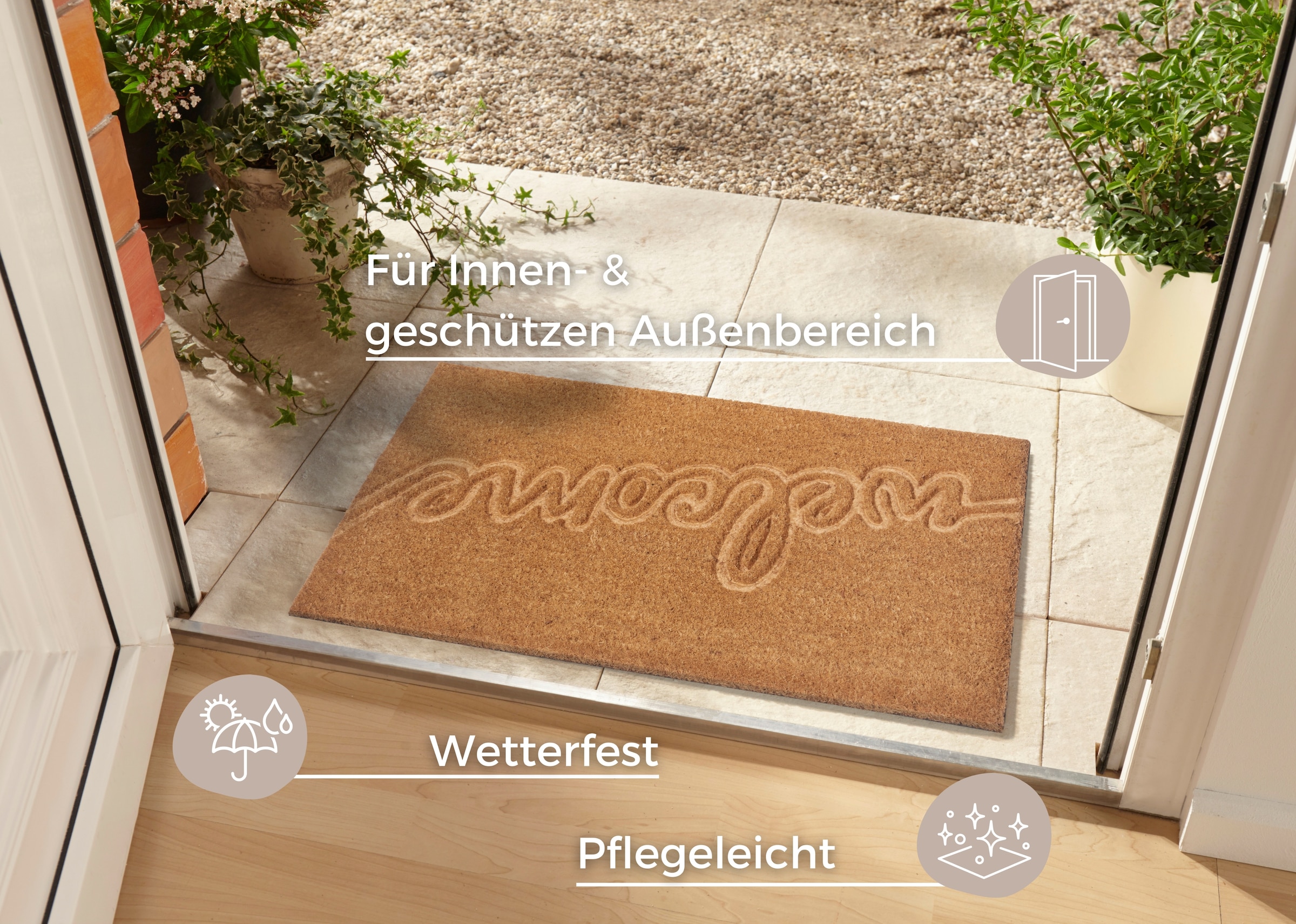 HANSE Home Fussmatte »Welcome, Türmatte«, rechteckig, 15 mm Höhe, Kokos, Schmutzfangmatte, Outdoor, Rutschfest, Innen, Kokosmatte, Flur