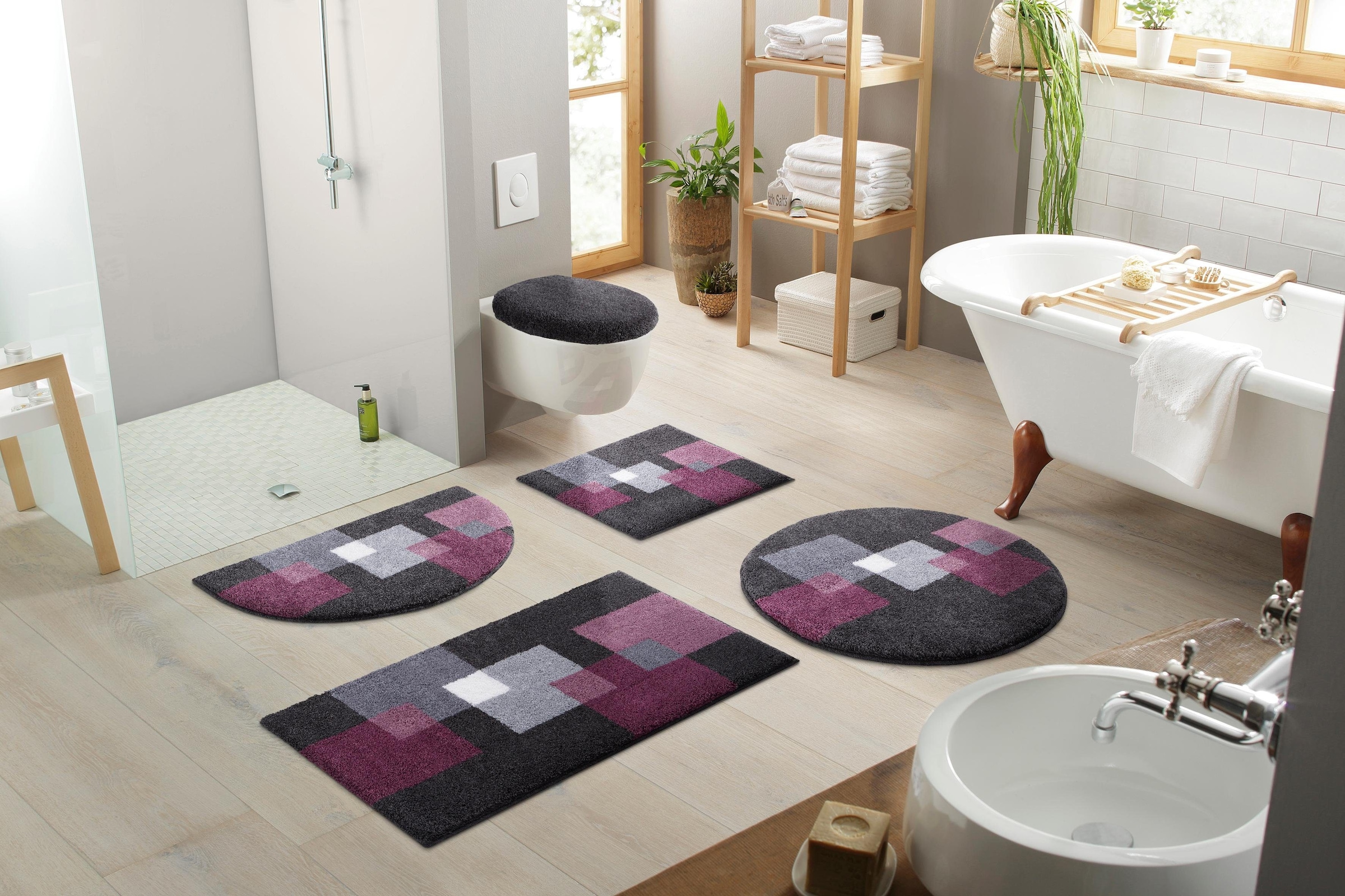 Grund Badematte »Paxos«, rutschhemmend beschichtet, strapazierfähig-fussbodenheizungsgeeignet, geometrisches Design, modern, flauschig, softer Flor, Made in Europe
