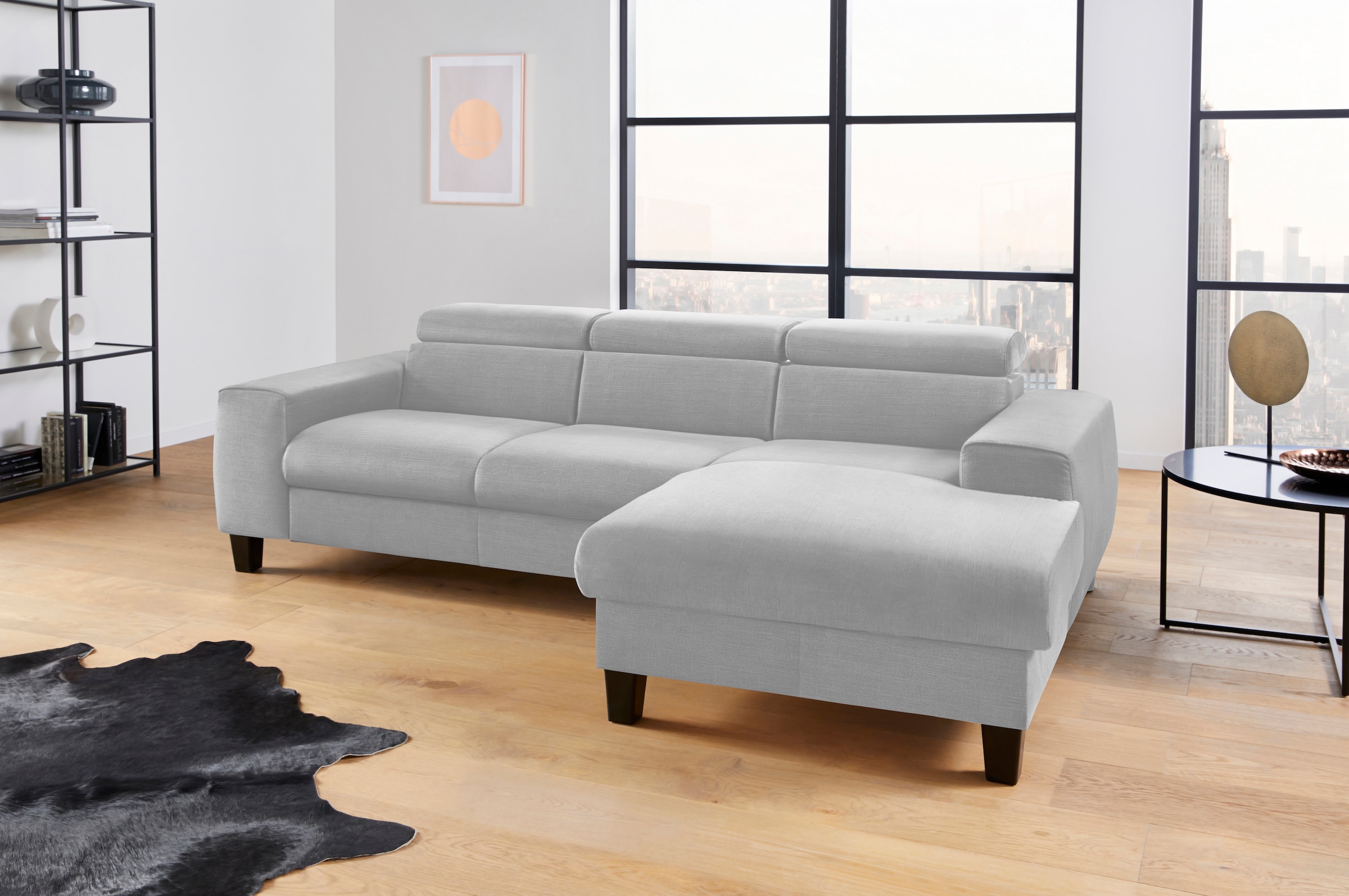 COTTA Ecksofa »Morven L-Form mit Kopfteilverstellung«, wahlweise mit Bettfunktion, Bettkasten & Wireless-Charger