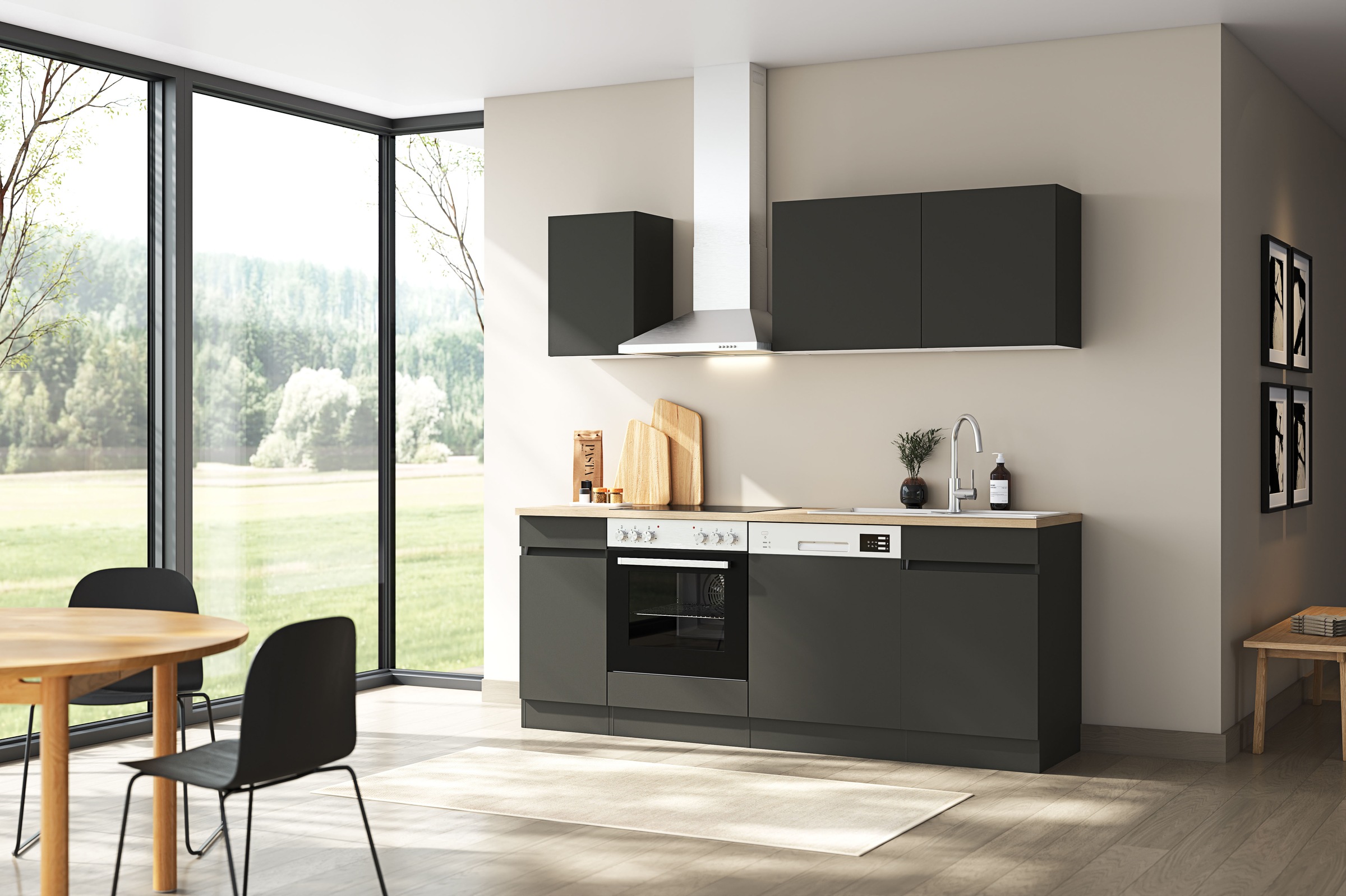 OPTIFIT Küchenzeile "Roth" Breite 210 cm, wahlweise mit E-Geräten, Push-to-Open-Funktion