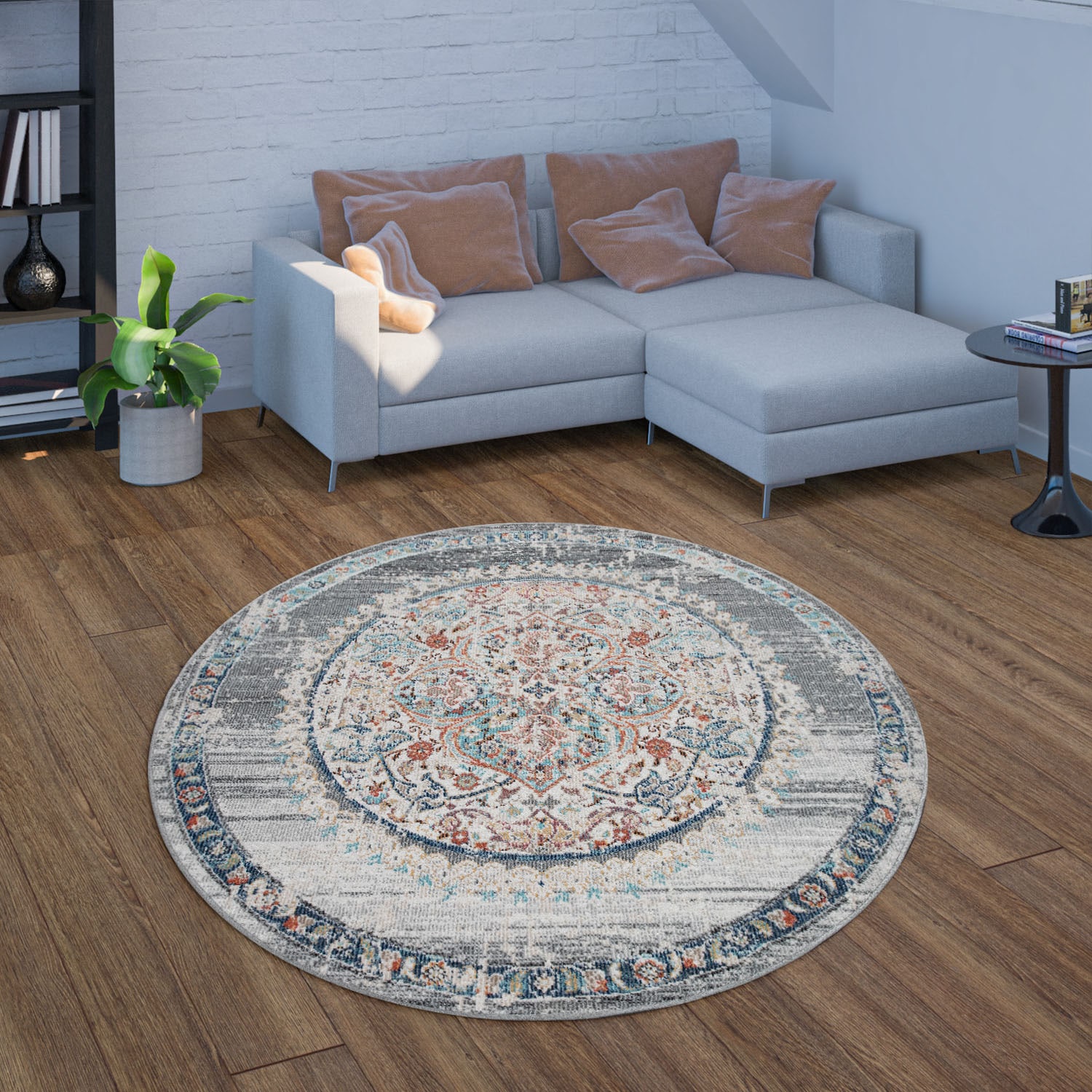 Paco Home Teppich »Torres 271«, rund, 8 mm Höhe, Kurzflor, Orient-Optik, Vintage Design, In- und Outdoor geeignet