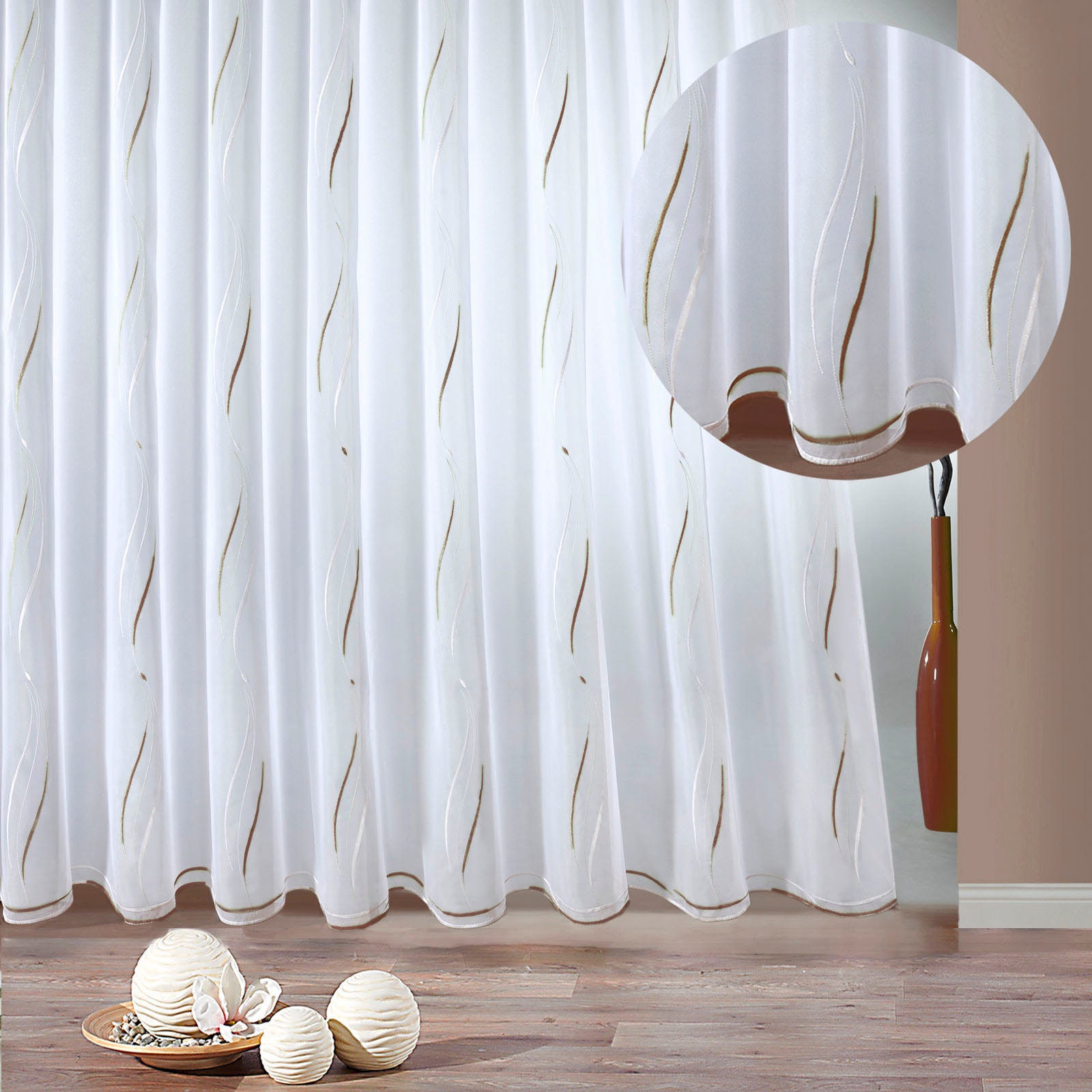 Weckbrodt Gardine »VIVIEN«, (1 St.), echte Stickerei, Voile, Allover, Motiv, Halbtransparent, gebogt, Store