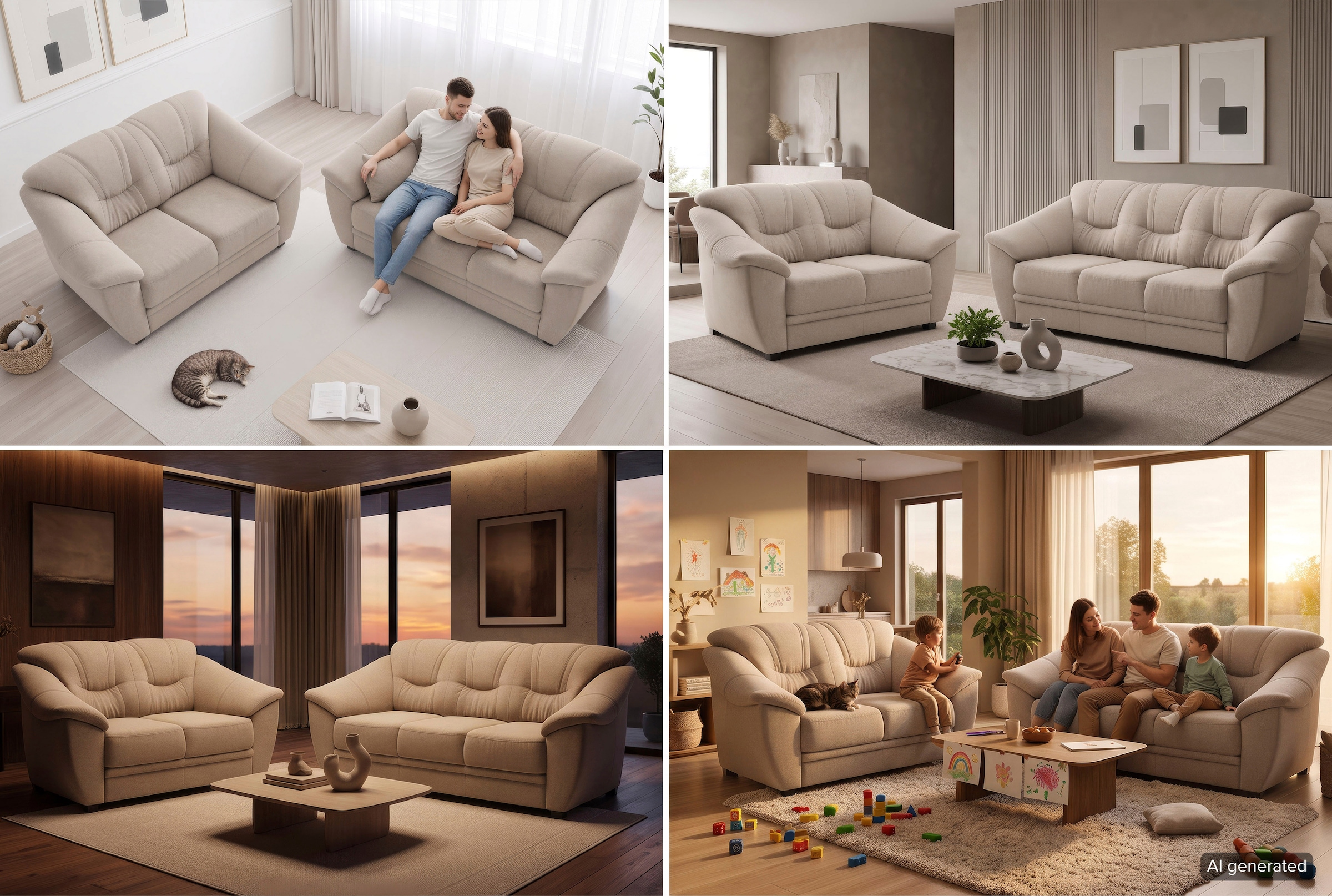 sit&more Polstergarnitur "Savona, Set: 2- & 3er-Sofa, B: 148 bzw. 198 cm, Federkern-Polsterung" komfortable Sitzhöhe 46 cm, frei im Raum stellbar, stilvolles Design