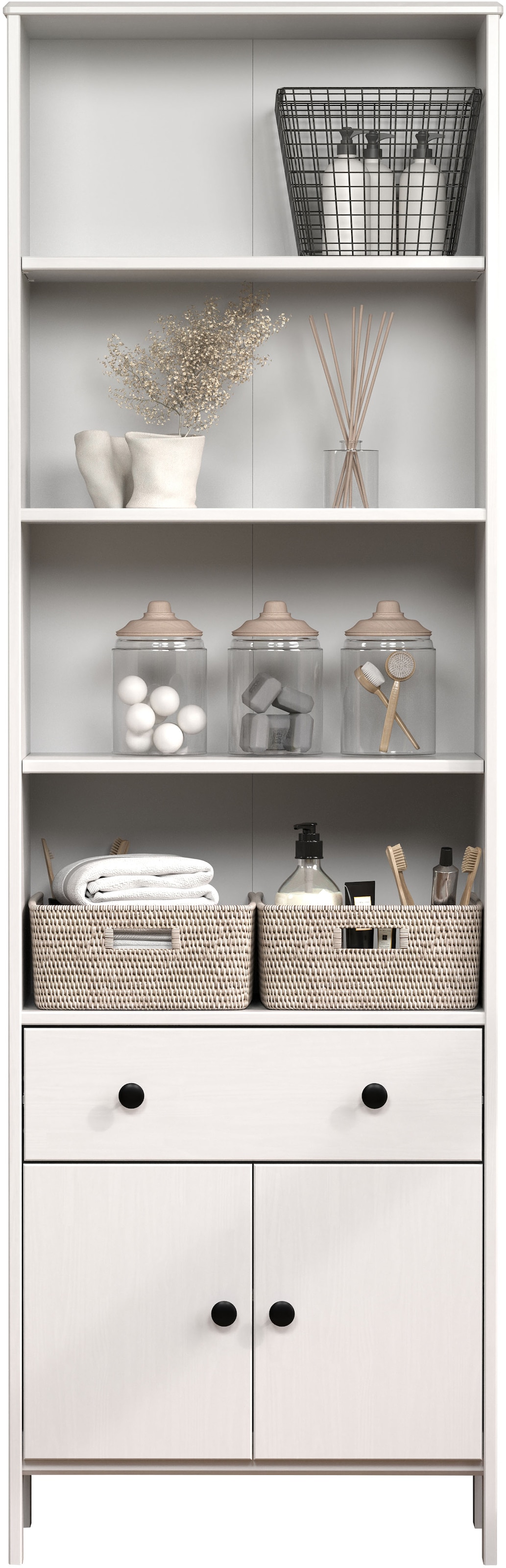 welltime Hochschrank »Kall«, (1 St.), Badezimmerschrank aus Kiefer-Massivholz - Masse (B/T/H) 60/33/188 cm