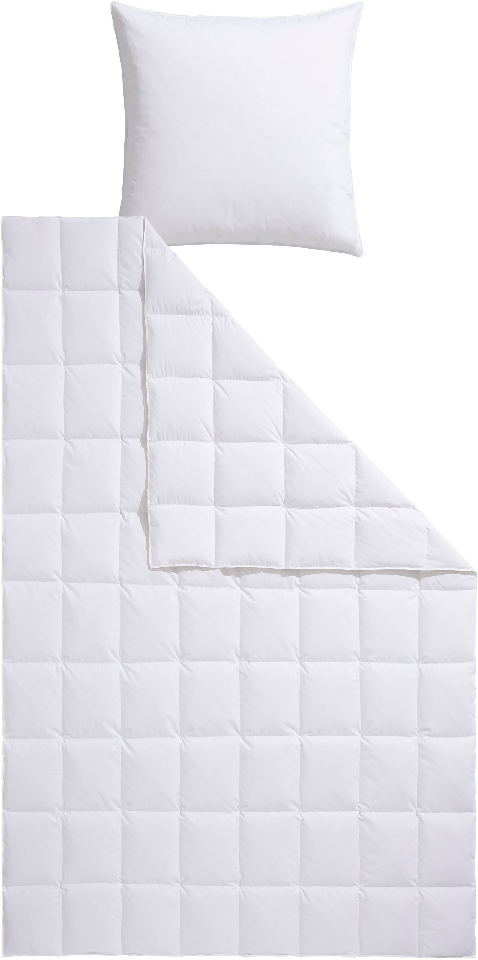 OTTO home Daunenbettdecke + Federkissen "Loftet, Bettdecke 135x200 cm, 155x220 cm, Made in Green" 2-tlg., Set mit Kissen 40X80 cm, 80x80 cm, allergikerfreundlich