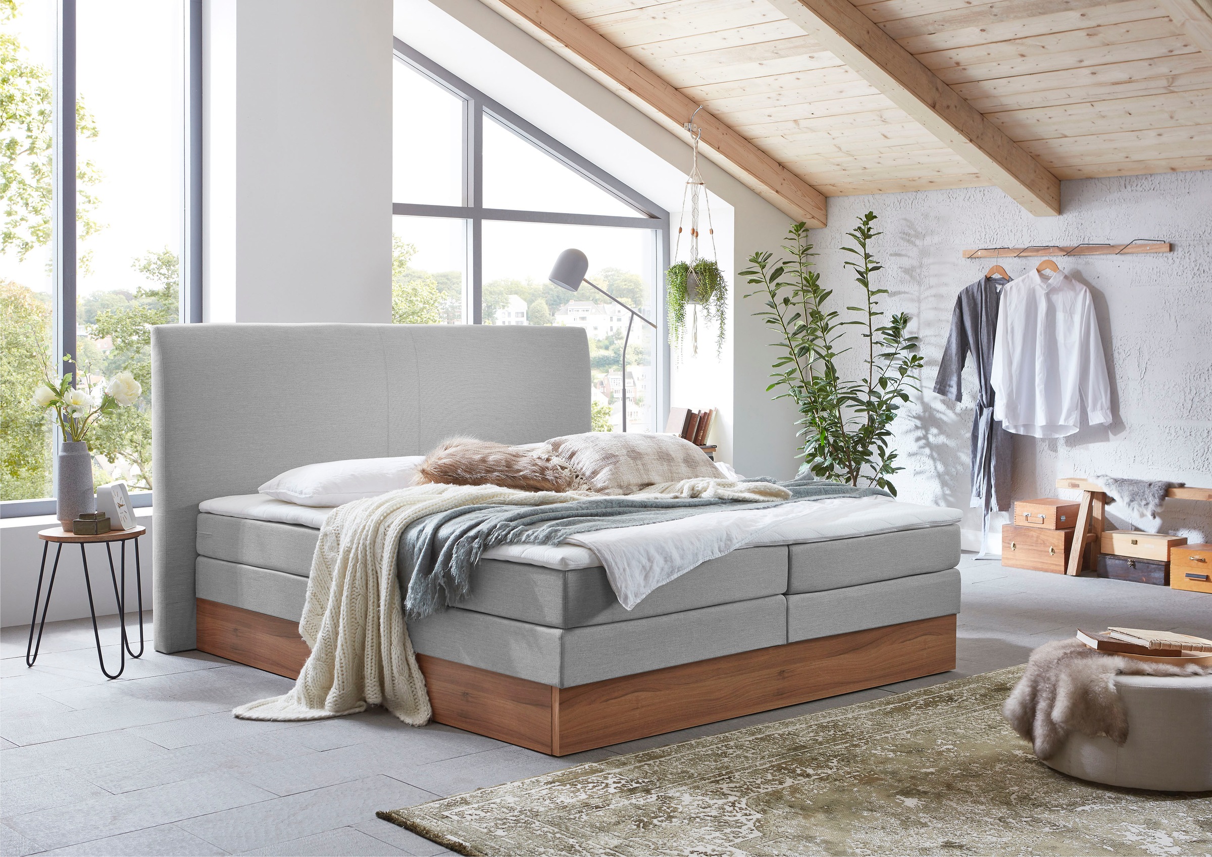 Home affaire Boxspringbett »Blomen«, mit Walnuss-Dekor, mit Bettkasten, verschiedene Härtegrade, mit Topper