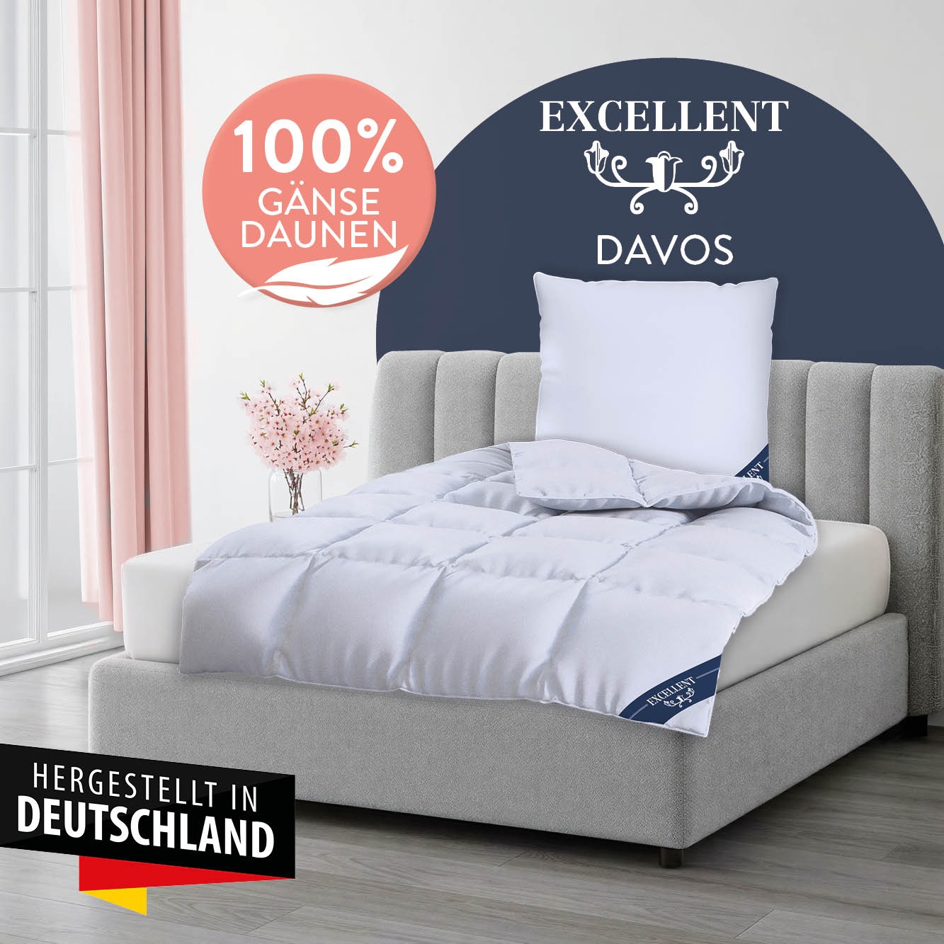 Excellent Gänsedaunenbettdecke "Davos, Bettdecken für Sommer und Winter, Decke, 100% Gänsedaune" warm Füllung 100% Gänsedaunen 1 Stk. tlg. Bettdecke 135x200 cm, 155x220cm und weitere Größen, Made in Germany