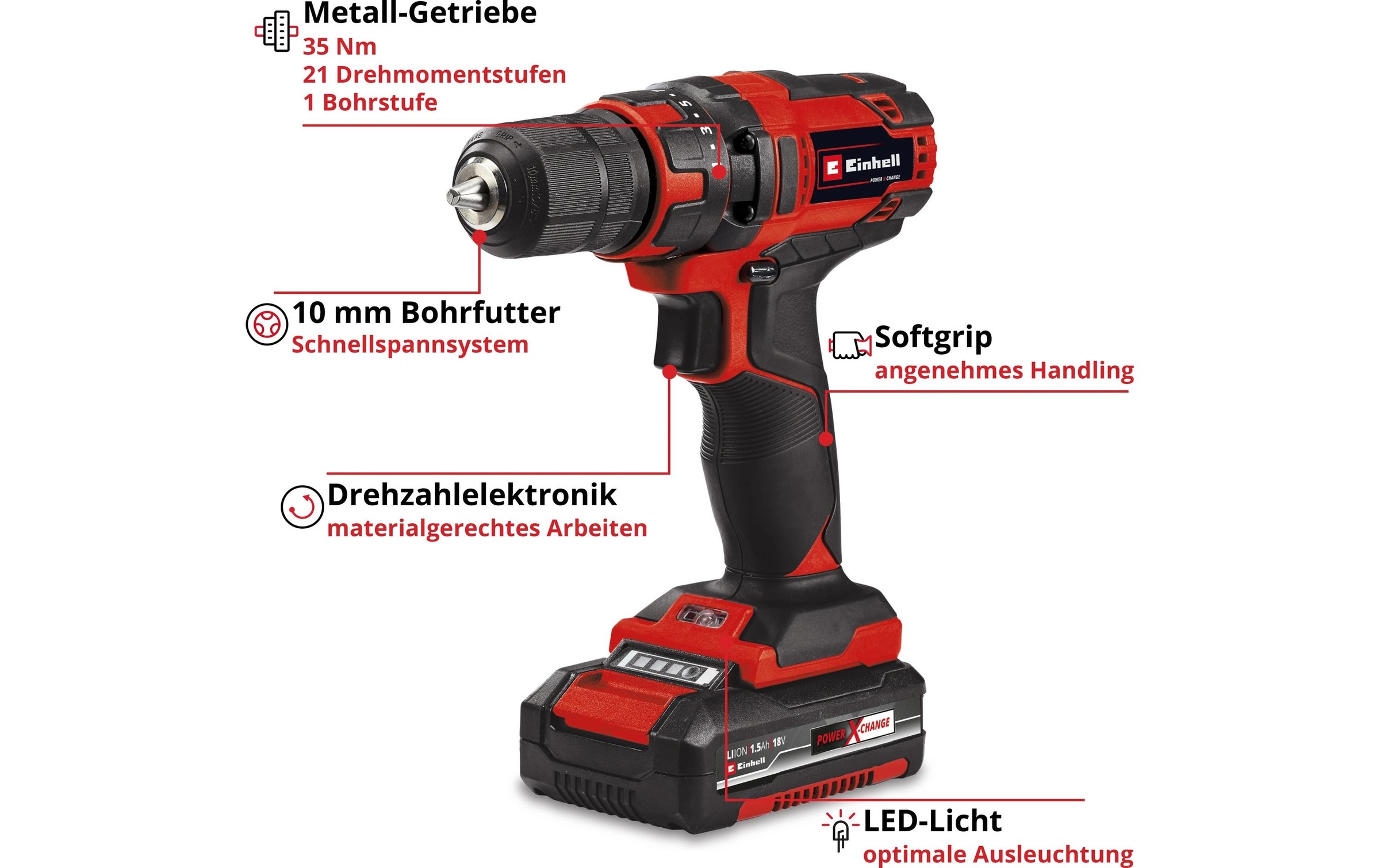 Einhell Akku-Bohrschrauber »TC-CD 18/35-2 Li (1 x 18/35-2 Ah)«