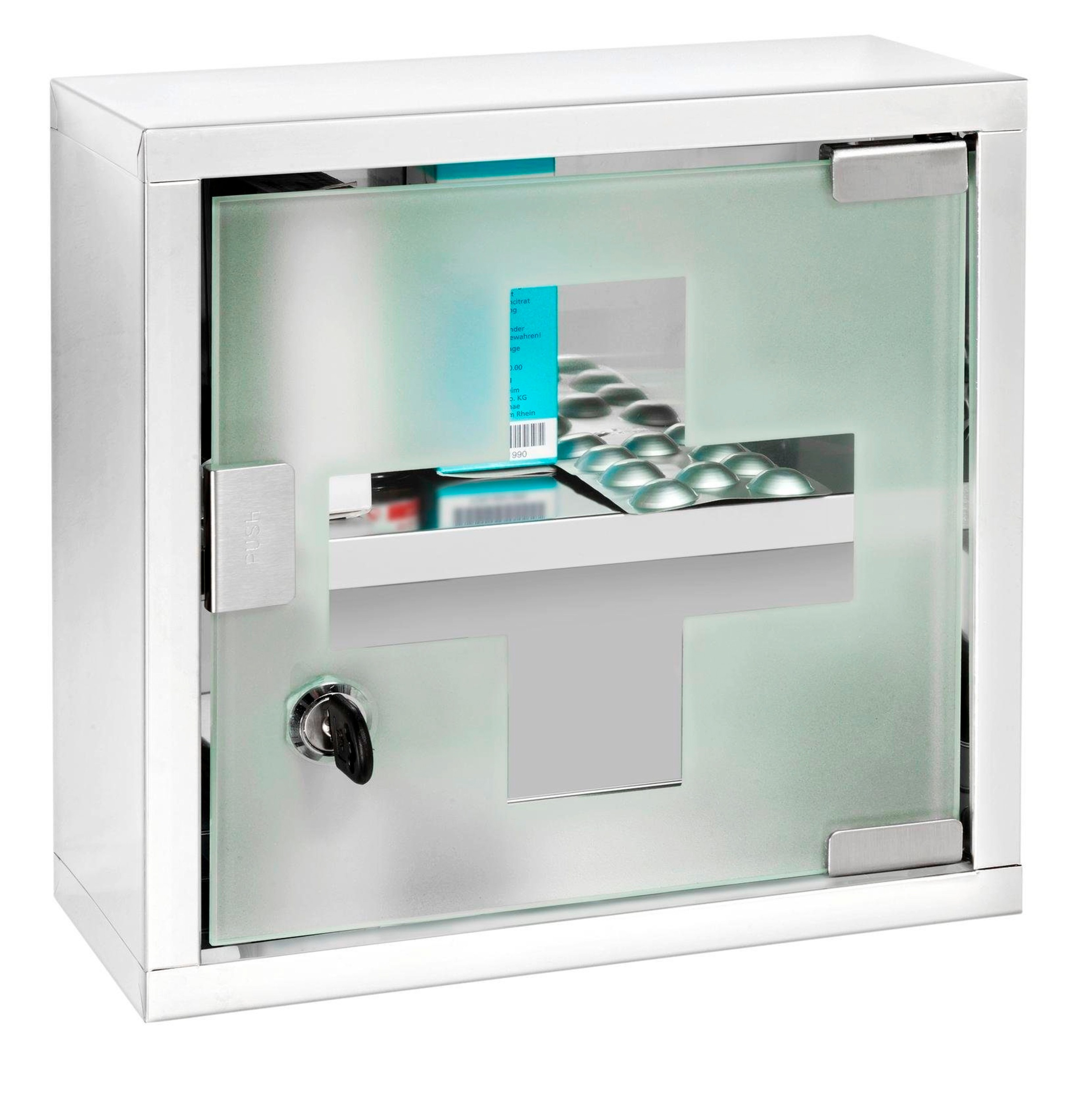 WENKO Medizinschrank, Edelstahl und satiniertes Sicherheitsglas, 25 x 25 cm