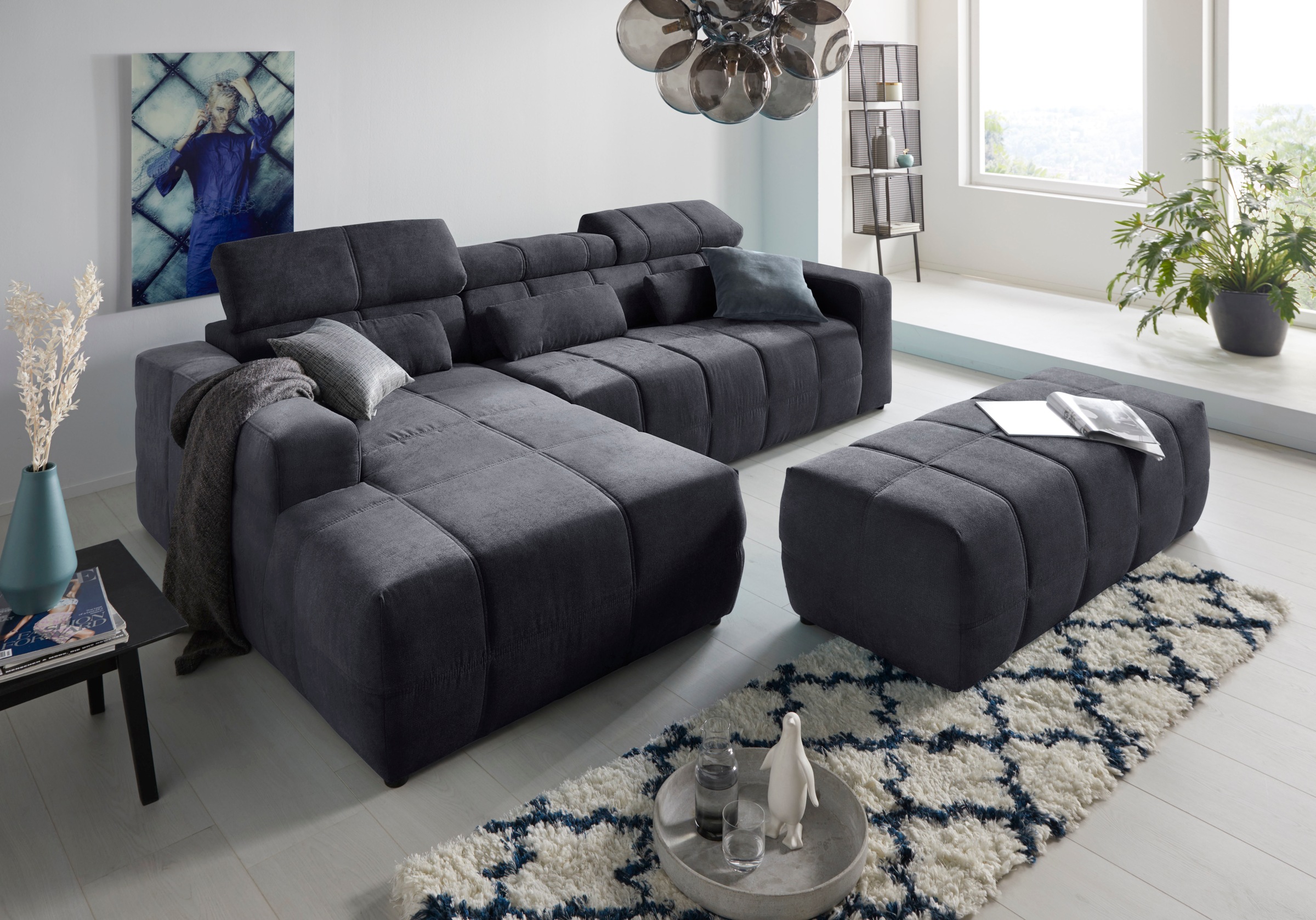 DOMO collection Ecksofa »Brandon grosse Ausführung B/T/H: 289/177/80 cm, auch in Leder und Cord«, mit Kopfteilverstellung, wahlweise Sitztiefenverstellung, L-Form