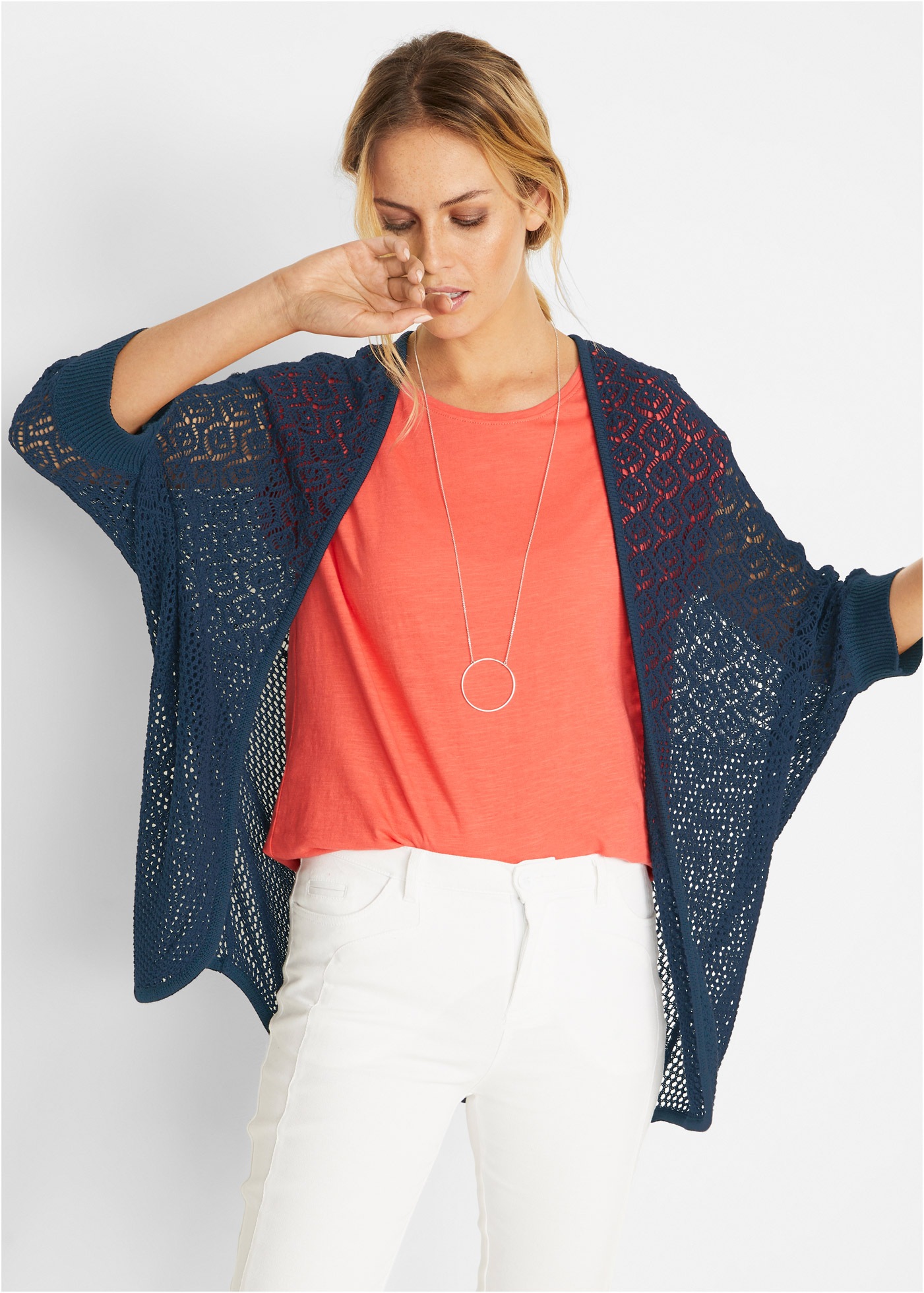 bonprix Longstrickjacke Longstrickjacke mit Lochmuster