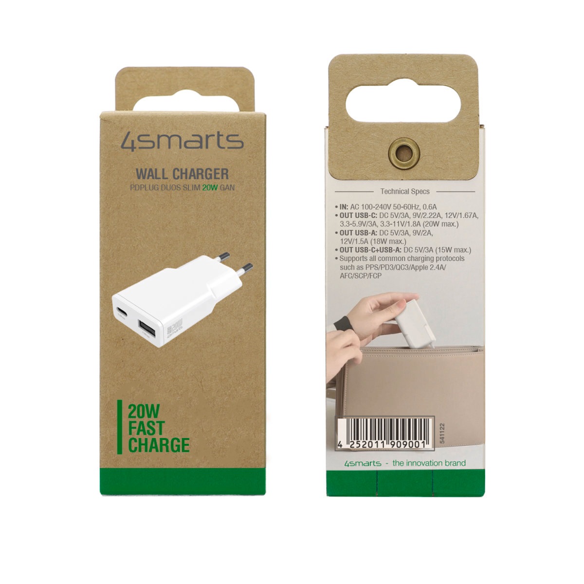 4smarts Schnelllade-Gerät »PDPlug Duos Slim 20W GaN 1x USB-C+1x USB-A«