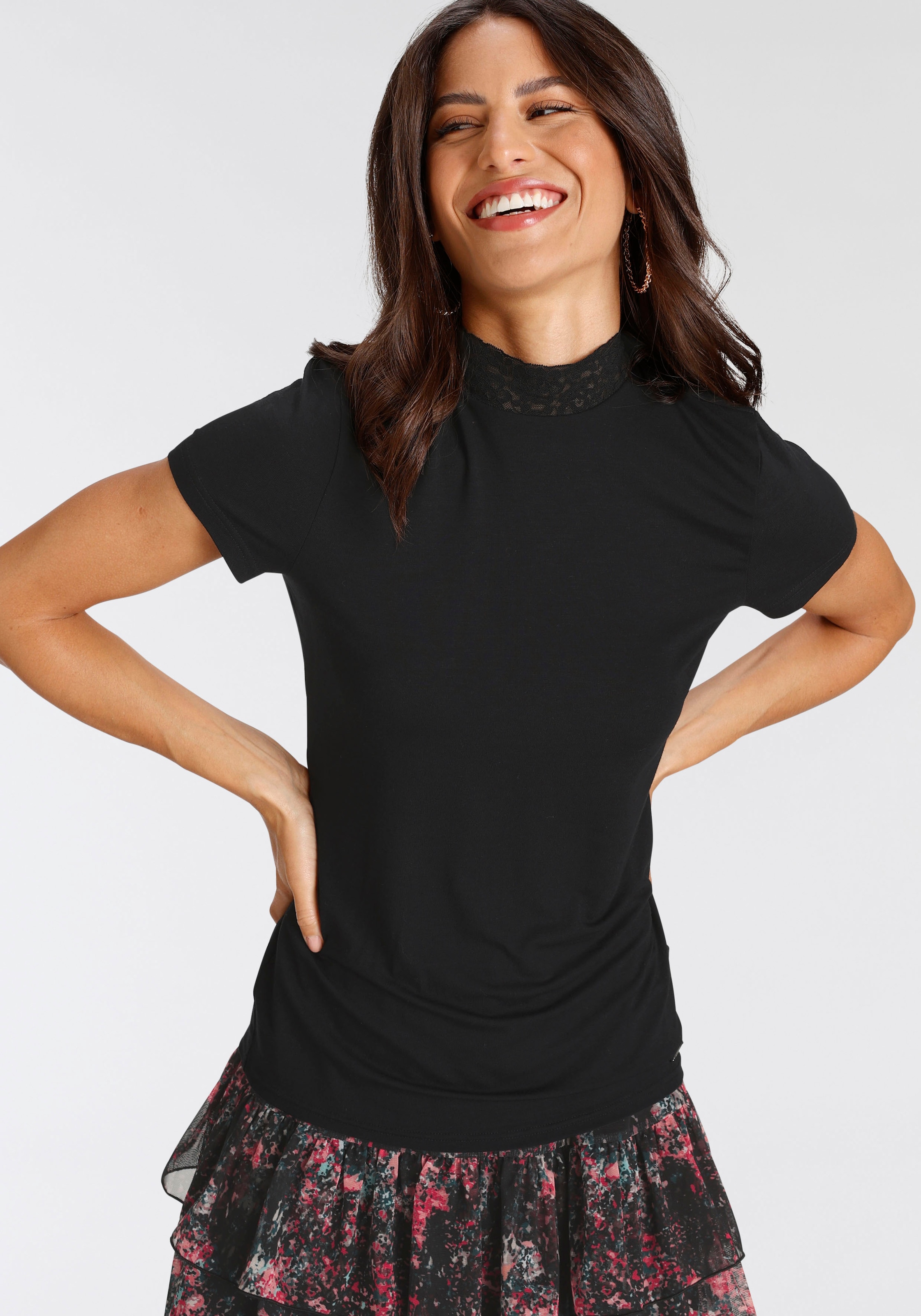 Laura Scott T-Shirt, mit bei Spitze Stehkragen online shoppen aus Schweiz Jelmoli-Versand
