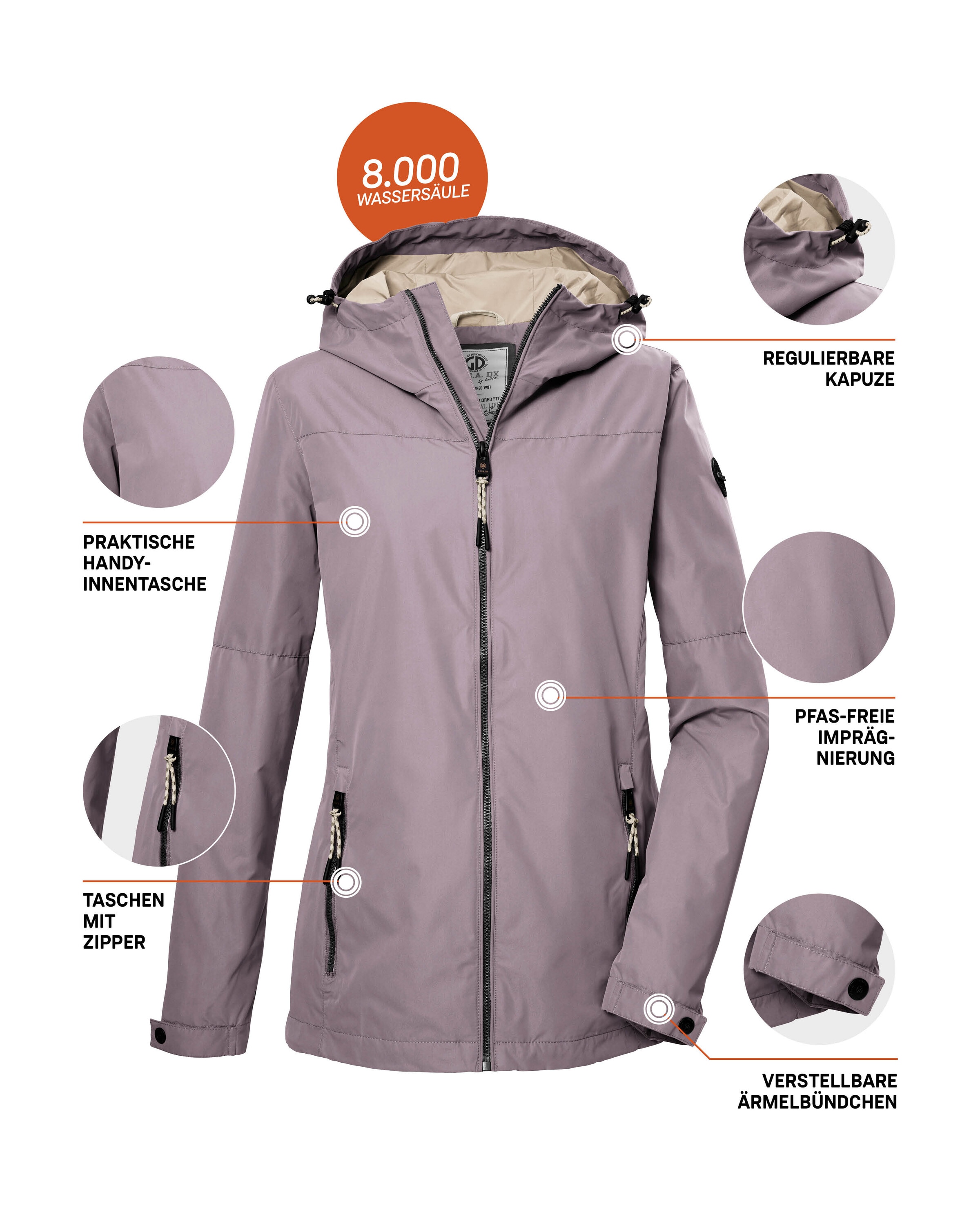 G.I.G.A. DX by killtec Funktionsjacke »GS 71 WMN JCKT«, Damenjacke: wasserdicht, winddicht, PFAS-frei, verstellbar, Kapuze