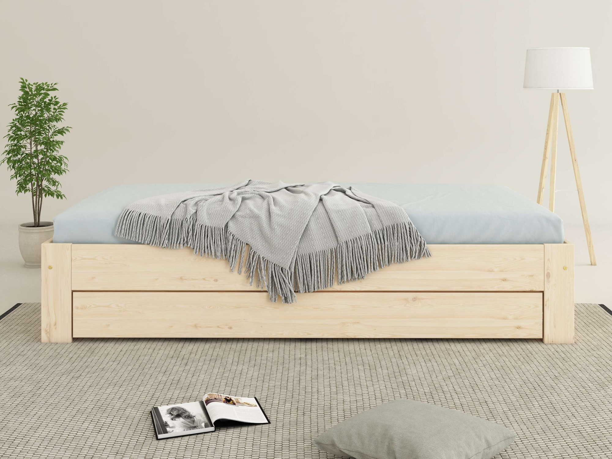 Home affaire Massivholzbett »Imme, ausziehbar 90cm-180cm, ideal für Schlafbesuch, mit Lattenrost«, (Liegefläche 2x 90x200cm), Massive Kiefer, Schubkasten optional, Belastbarkeit 180 KG