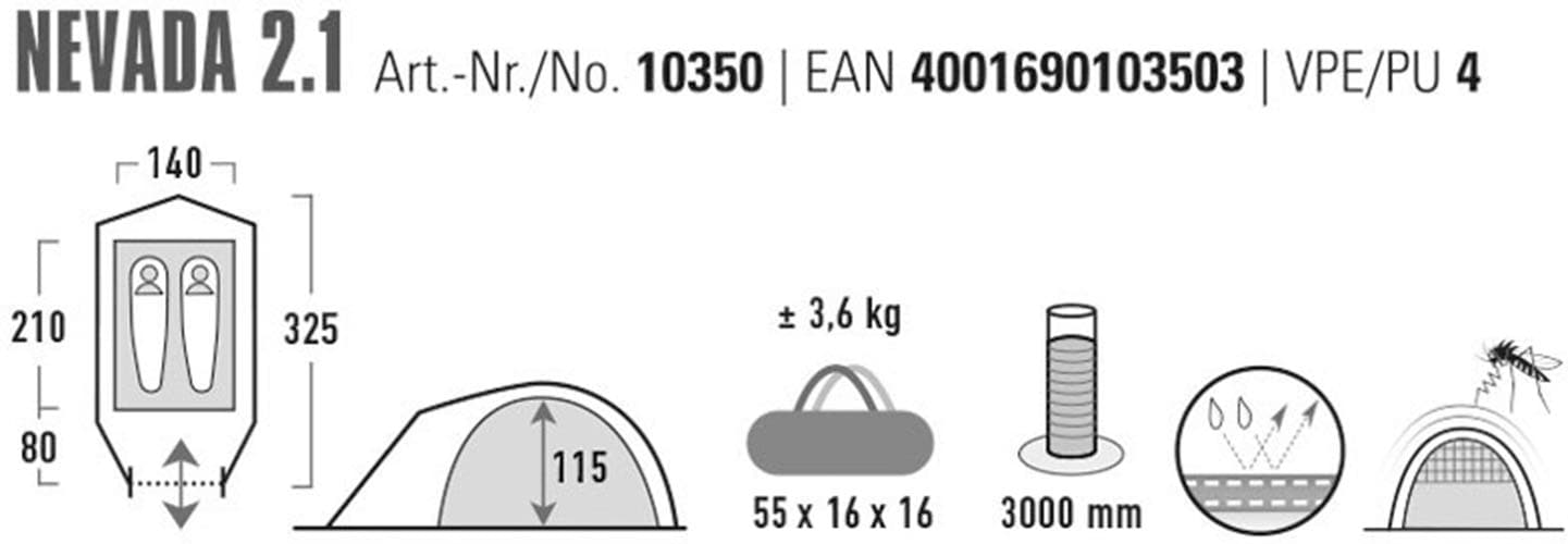 High Peak Kuppelzelt »Zelt Nevada 2.1«, 2 St. Personen, Bodenventilation - Advanced Low Vent System