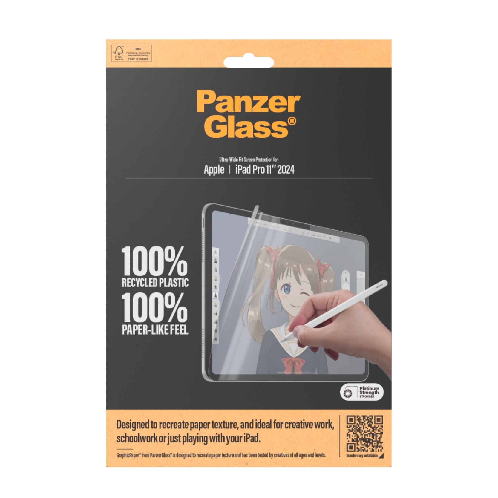 PanzerGlass Displayschutzfolie »Ultra Wide Fit GraphicPaper Screen Protector«, für Apple iPad Pro 11 2024, Schutzfolie, Bildschirmschutz, kratzfest, paperfeel, papierähnlich