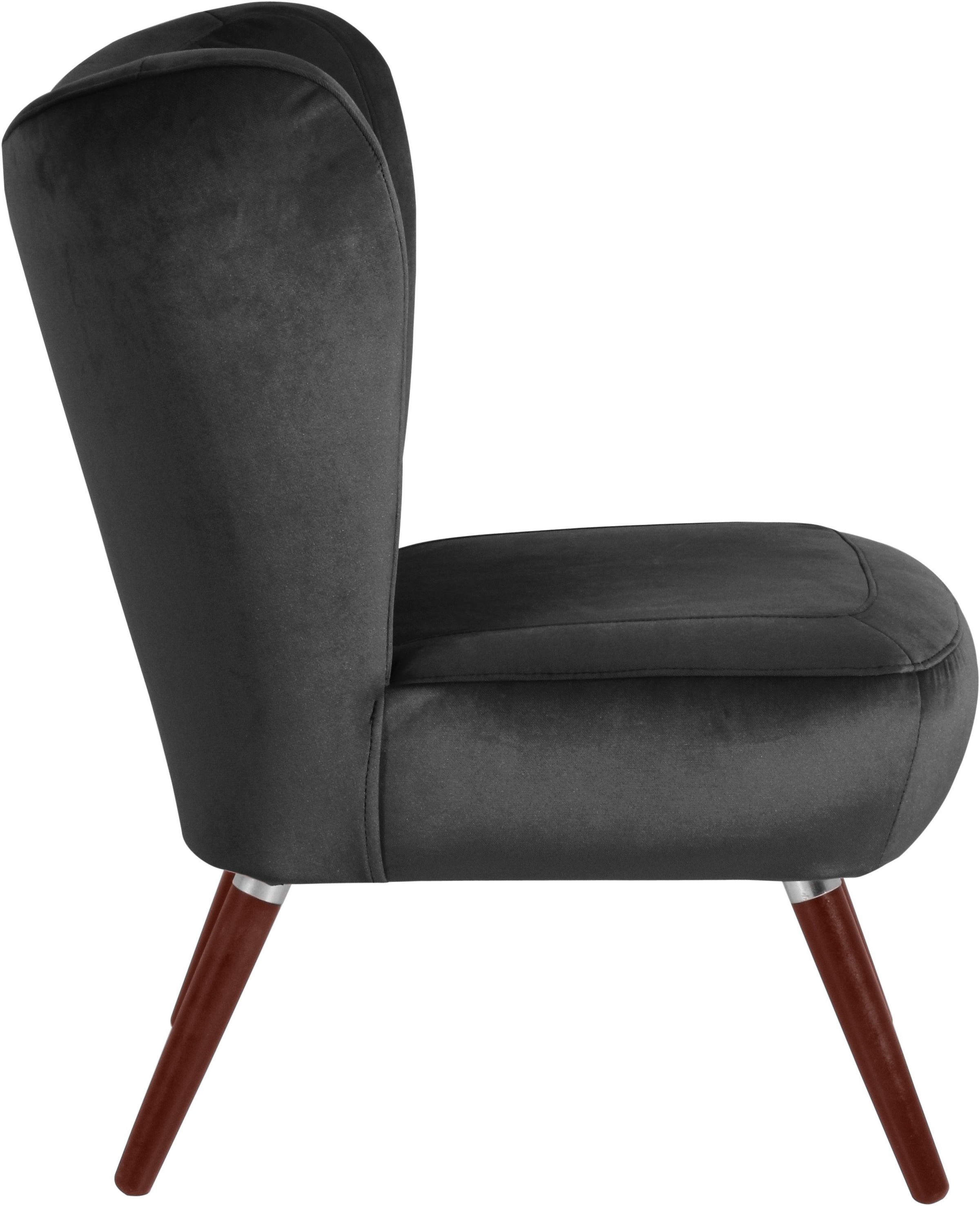 Max Winzer® Cocktailsessel »Stella, Loungesessel, Samtvelours Bezug in 10 Trendfarben«, im Retrolook, bequem, geschwungene Rückenlehne, Solitärsessel