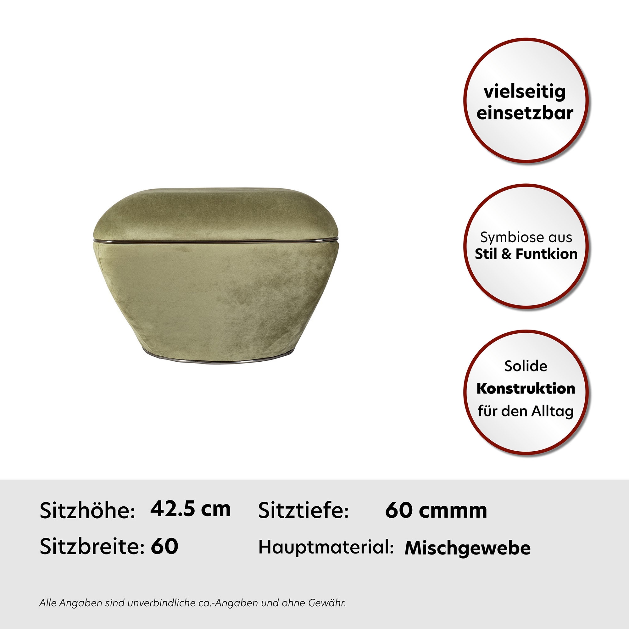 Kayoom Sitzhocker »Hocker Contessa 125, vielseitig einsetzbarer Allrounder, elegante Form«, (1 St.), komfortabel, hochqualitativ, pflegeleicht, elegante Form