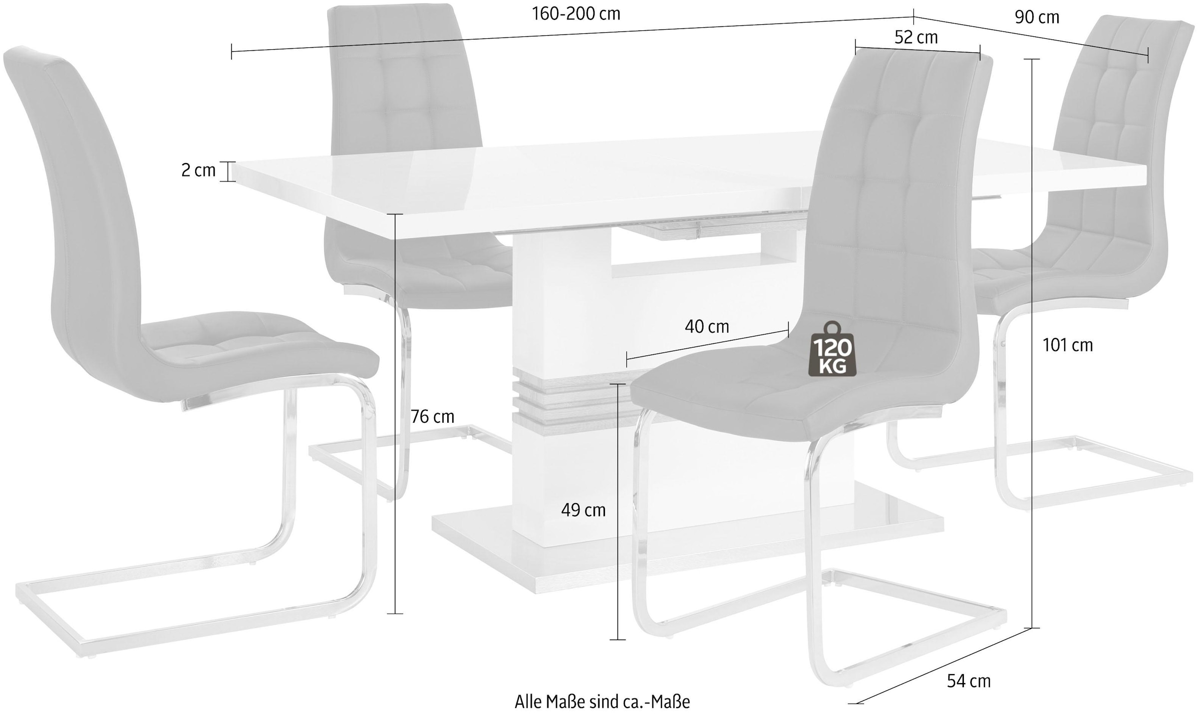 INOSIGN Essgruppe »Perez/Lola«, (Set, 5 tlg.), mit 4 Stühlen, Tisch ausziehbar, Breite 160-200 cm