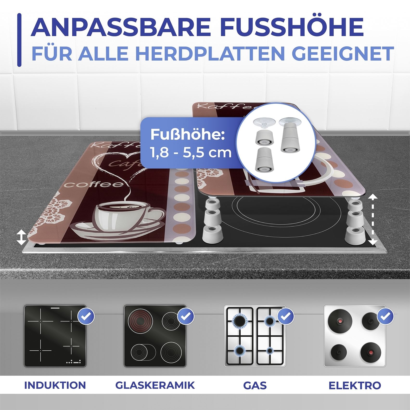 Maximex Herd-Abdeckplatte »Universal Modell Kaffeeduft«, (Set, 2 tlg.), Herdabdeckung für alle Herdarten, kratzfest, mit rutschfesten Füssen