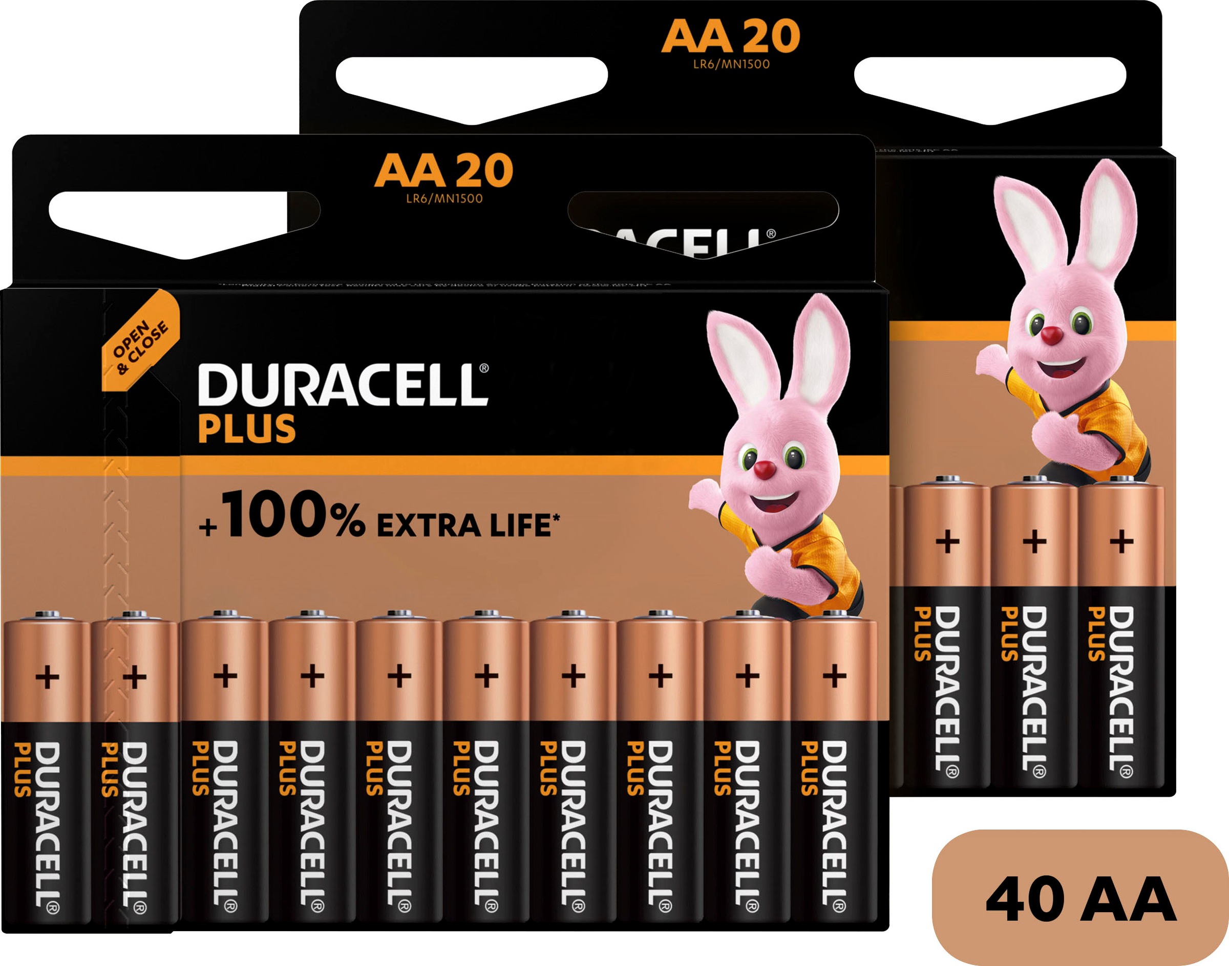 Duracell Batterie »20+20 Pack: 40x Mignon/AA/LR06«, 1,5 V, (40 St., Alkaline Batterie, 40 Stück), 1,5V