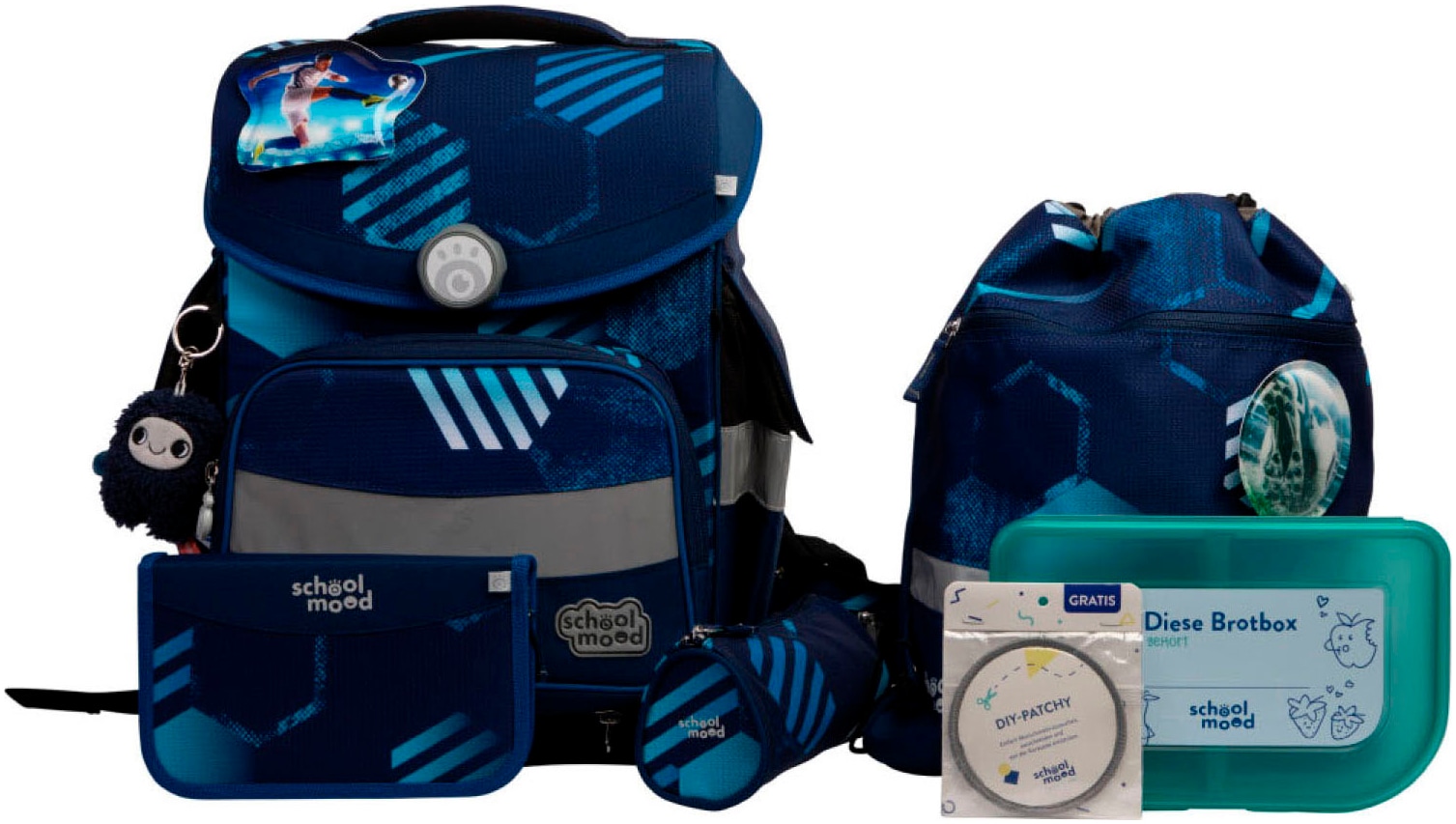 School-Mood, Unisex, SCHOOL-MOOD Schulranzen »Timeless Pro« retroreflektierende Flächen, jonas (fussball) mit moodie maxi mut, B/H/T: 36cm x 42cm x 