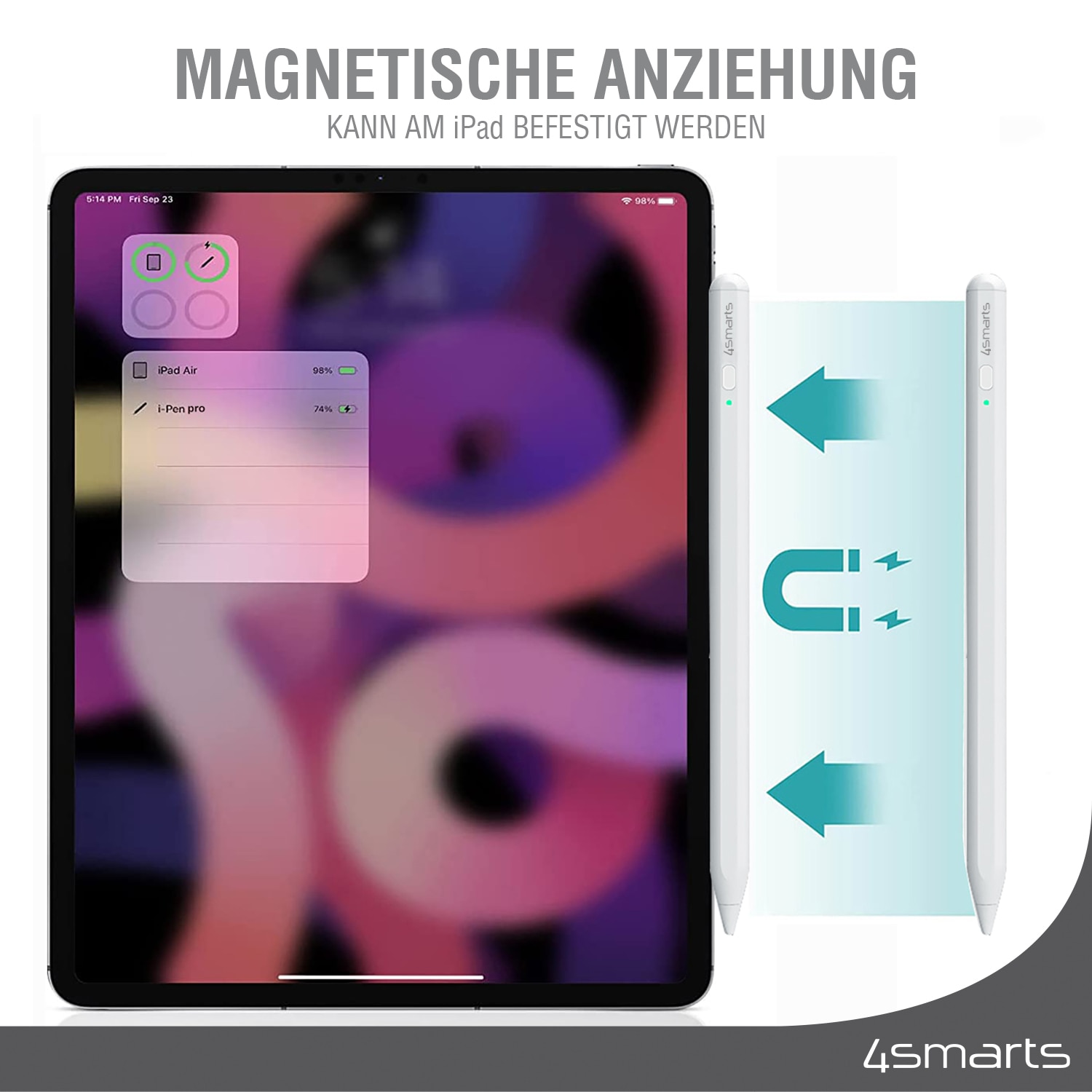 4smarts Eingabestift »Pencil Pro 3 für Apple iPad / iPad Pro«, aktiver Eingabestift, kapazitiv, USB-C