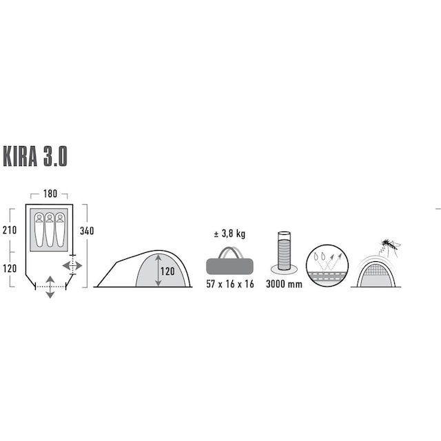 ❤ High Peak Kuppelzelt »Zelt Kira 3.0«, 3 Personen, (mit Transporttasche)  bestellen im Jelmoli-Online Shop