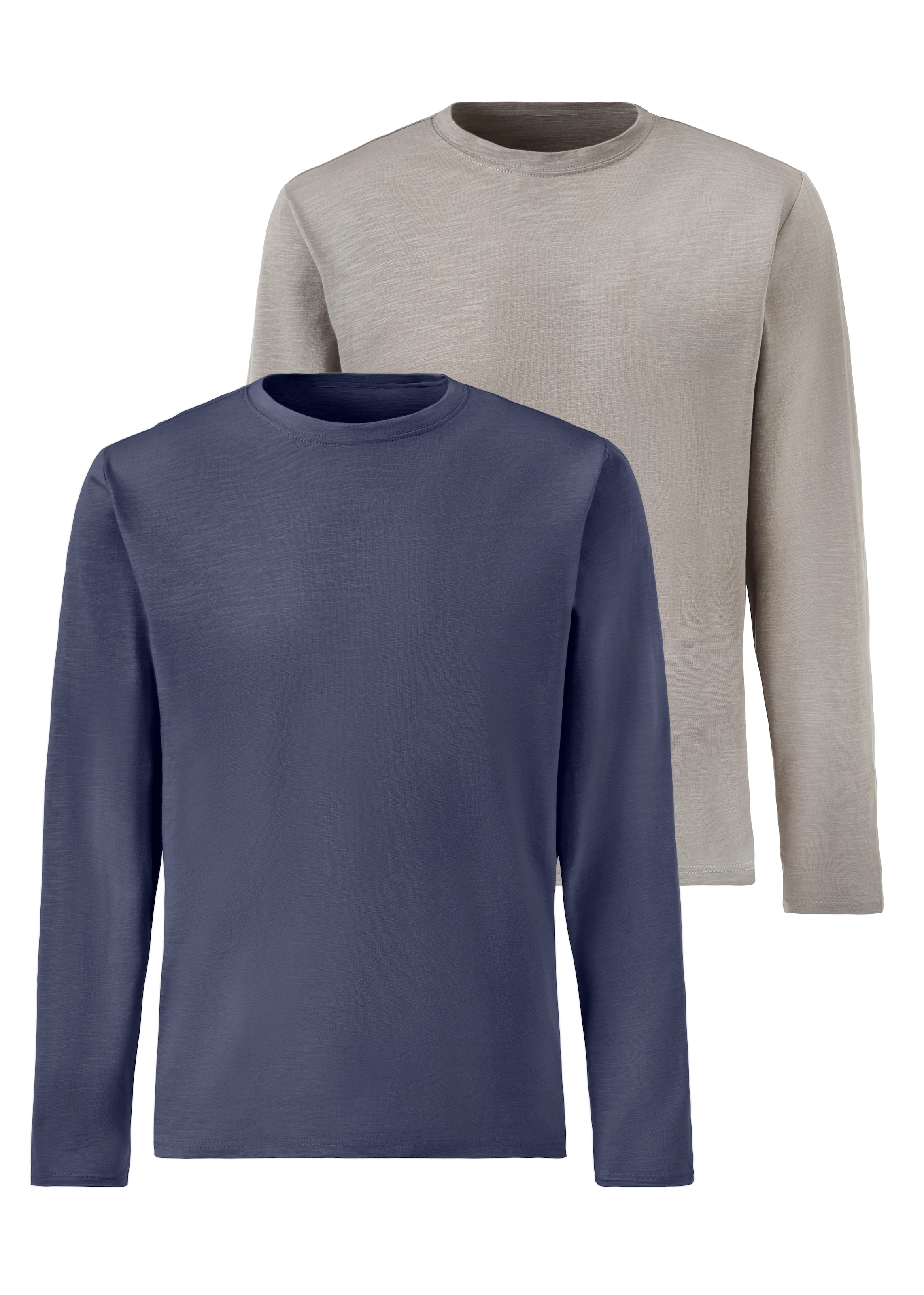 John Devin Langarmshirt »mit Slub-Garn Struktur« 2er-Pack, Longsleeve aus leichter, strukturierter Baumwollqualität