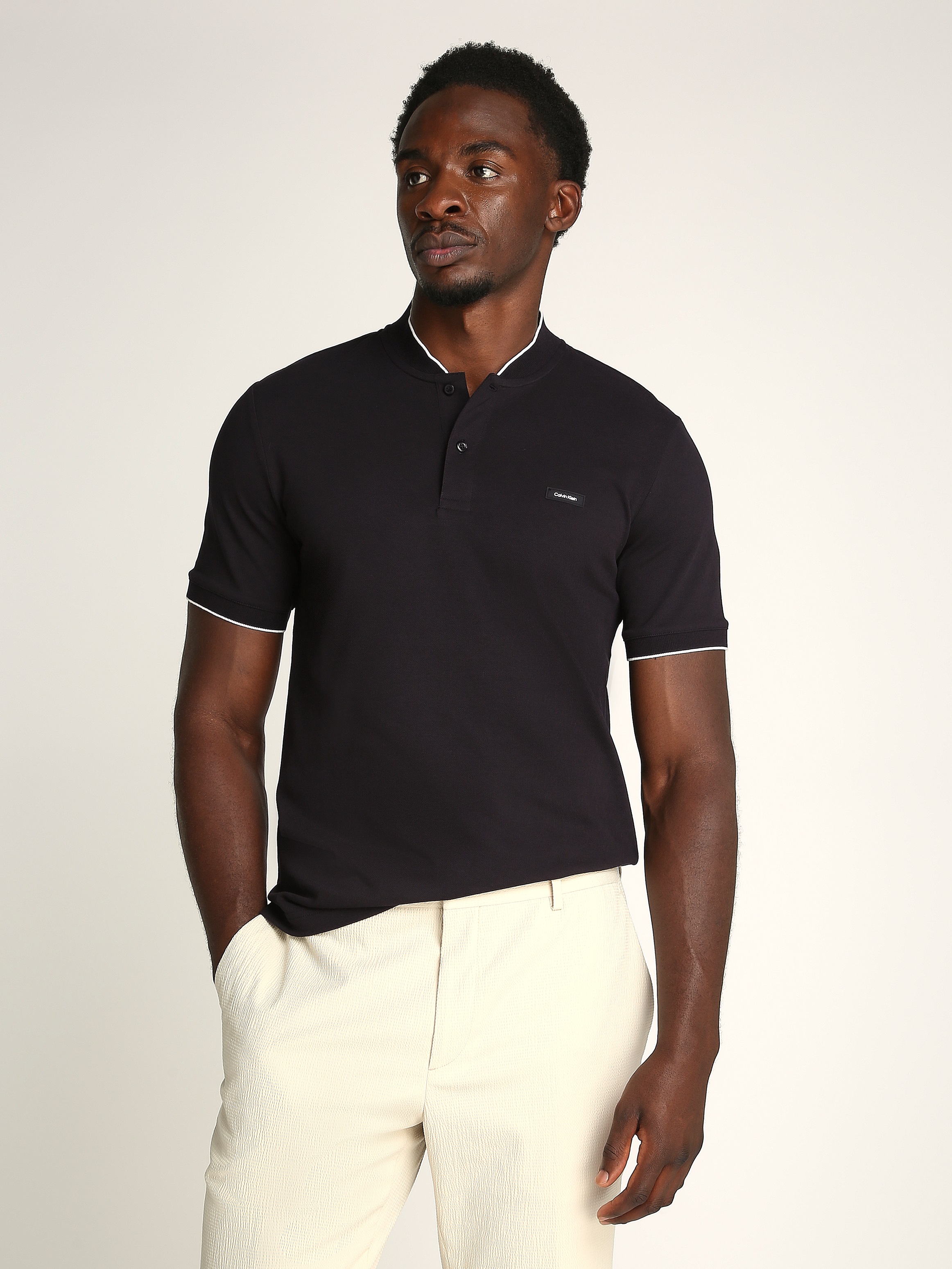 Calvin Klein Poloshirt »STRETCH PIQUE STAND COLLAR POLO« mit kontrastfarbenen Kanten