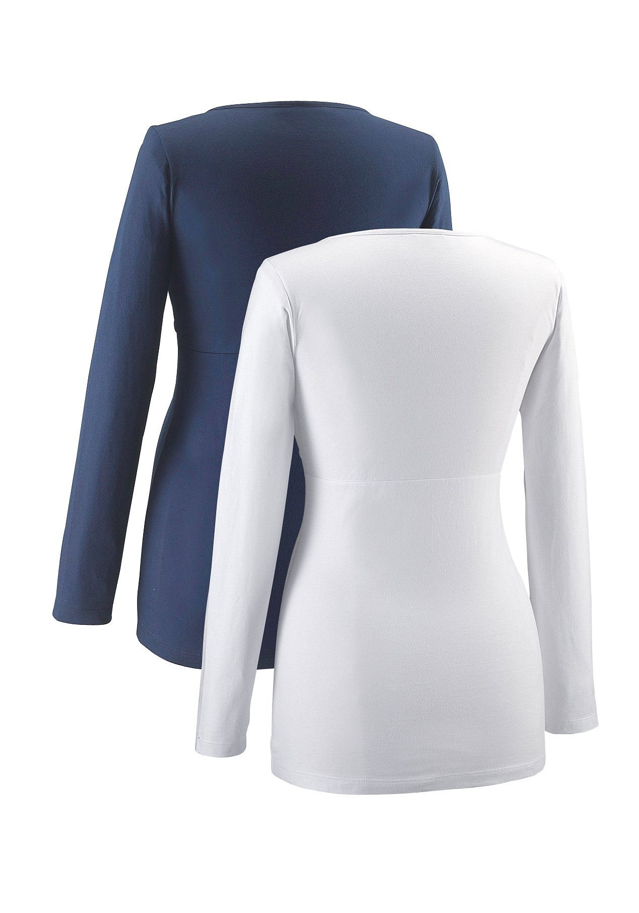Neun Monate Umstandsshirt »2er Pack Shirts für Schwangerschaft und Stillzeit«, (Packung, 2 tlg., 2), Langarm, Basic-Schnitt, unifarben, V-Ausschnitt, aus Jerseystoff