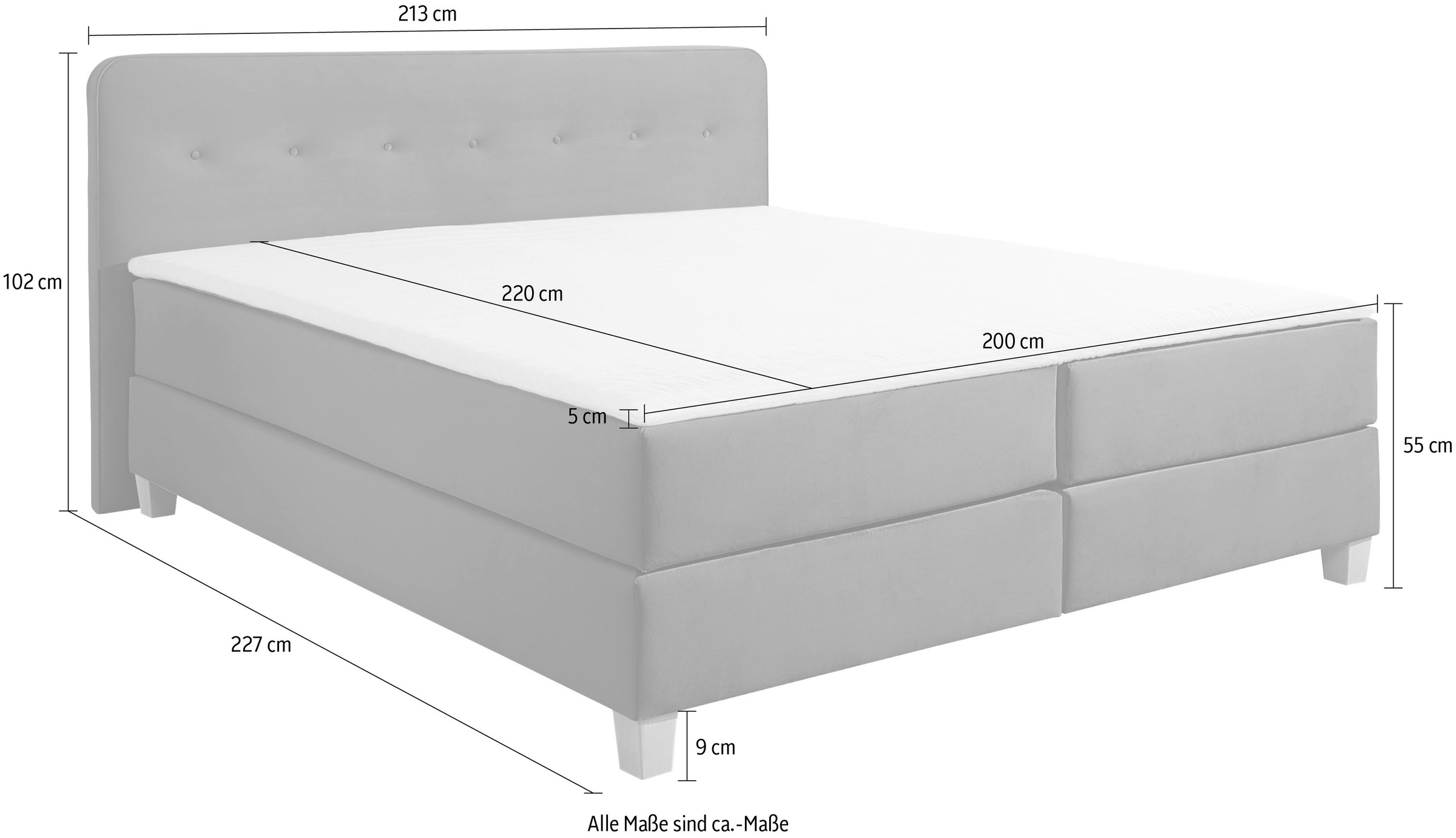 Home affaire Boxspringbett »Fargo«, in Überlänge 220 cm, mit Topper, 3 Ausführungen, 4, Breiten