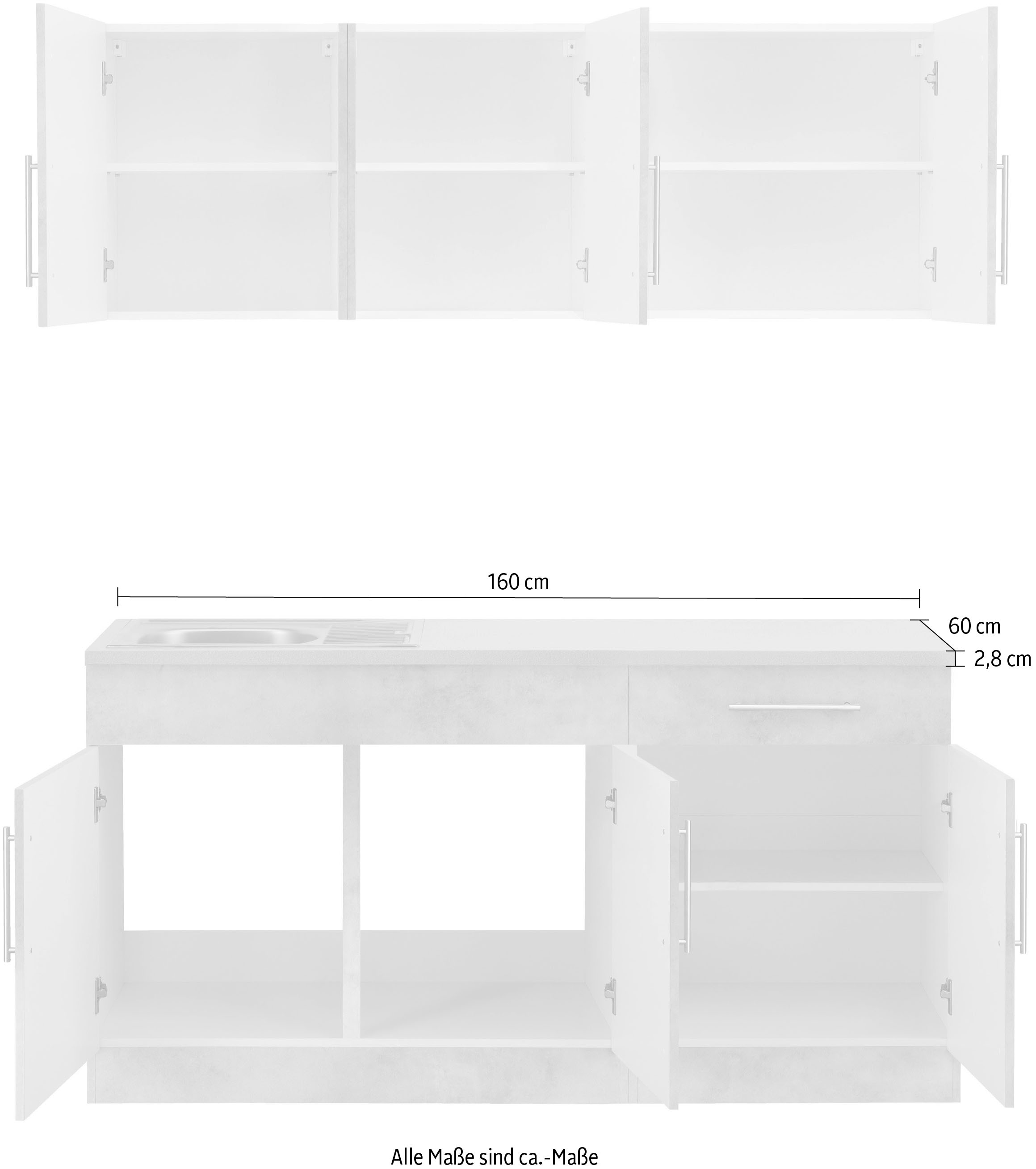 wiho Küchen Pantryküche »Cali«, ohne E-Geräte, Breite 160 cm