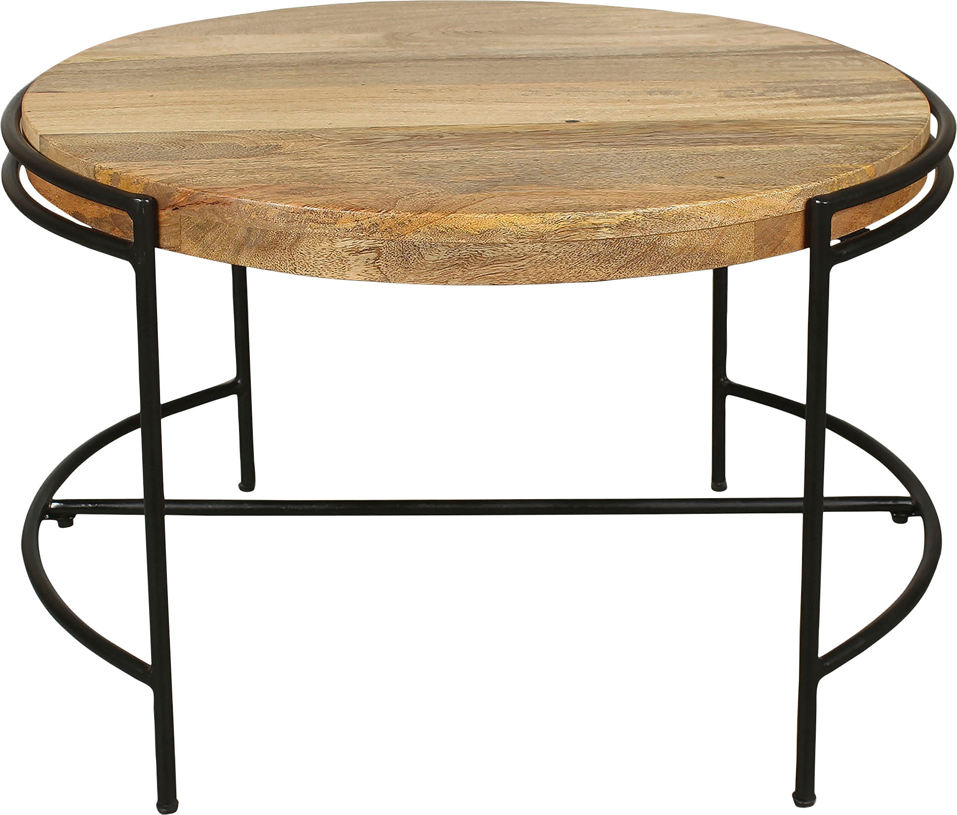 byLIVING Couchtisch »Hanna«, massive Mango Tischplatte 35mm und schwarzen Metallbeinen, rund 60cm