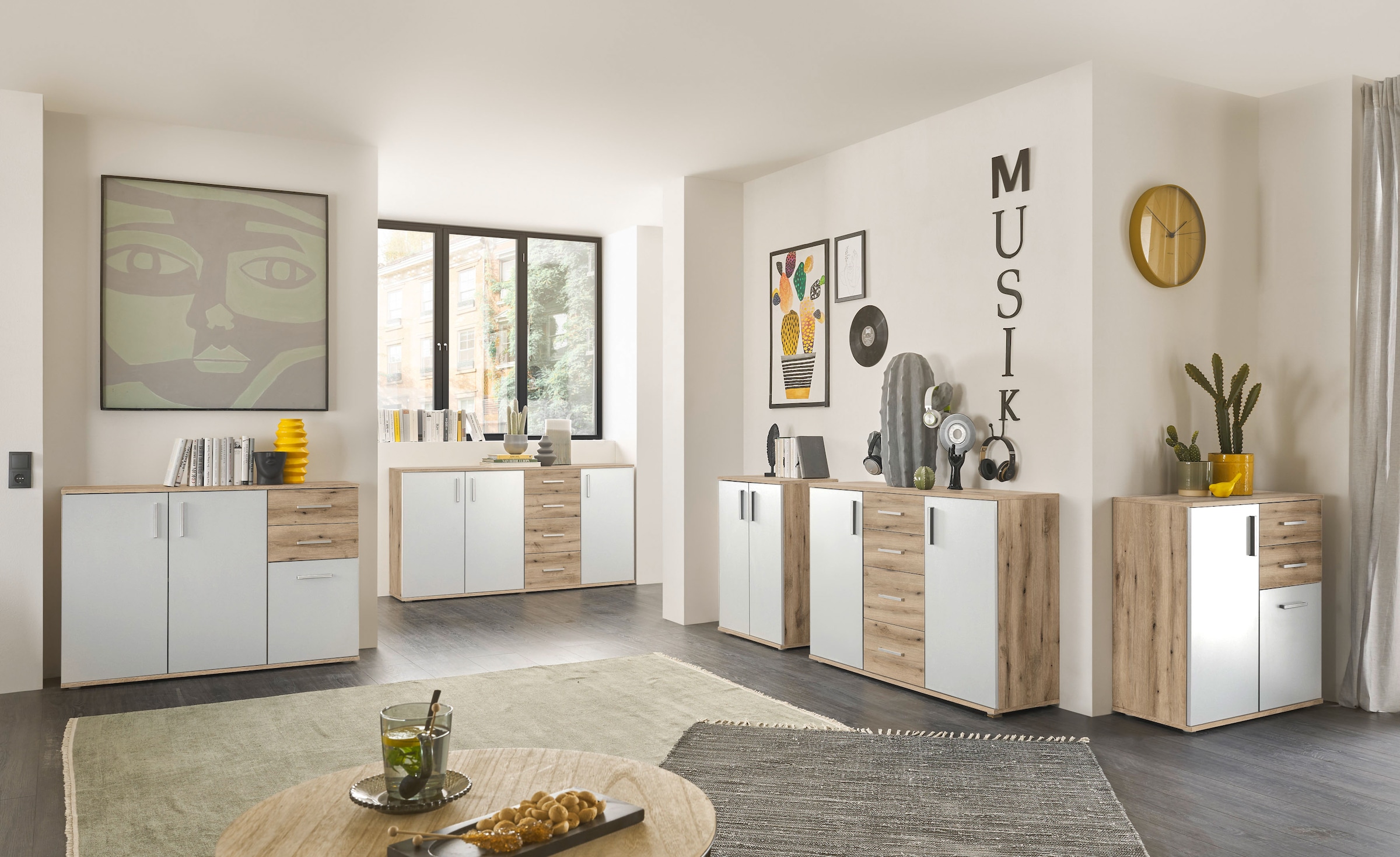HBZ Kommode »BC-Drift-2, Sideboard Stellmass 120x84x35 cm«, (1 St.), Sideboard mit 2 Türen, 4 Schubkästen, 2 Einlegeböden