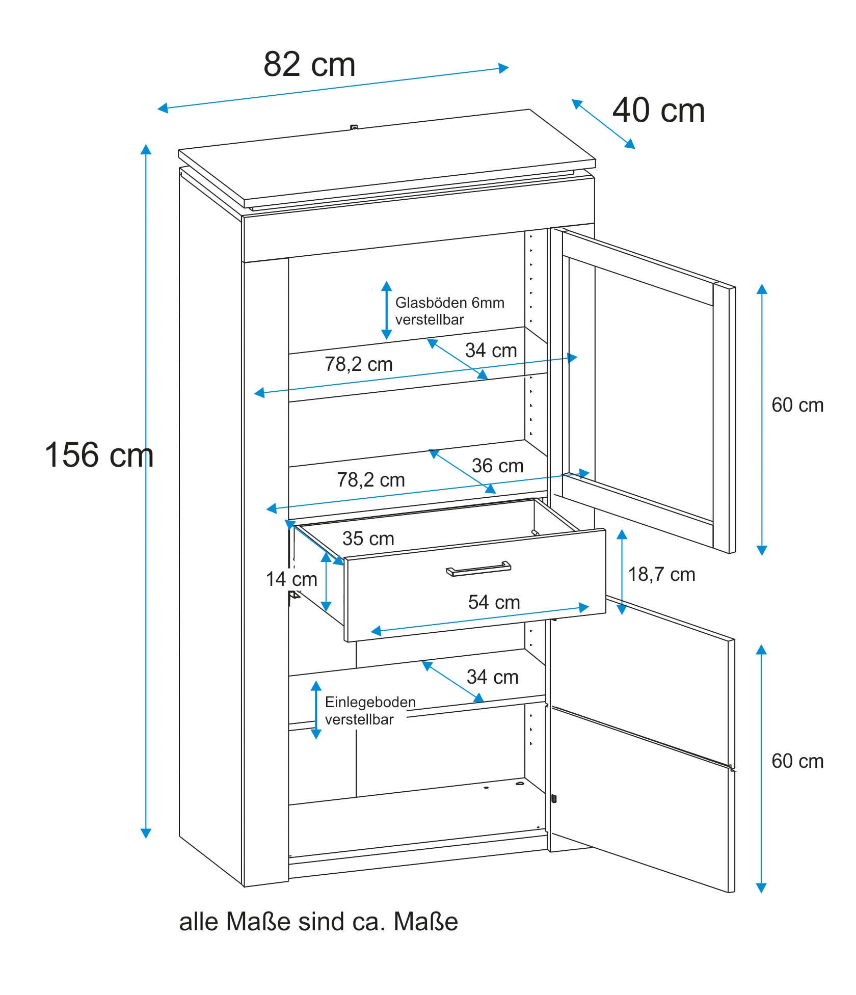 VOGL Möbelfabrik Vitrine, Höhe 158 cm