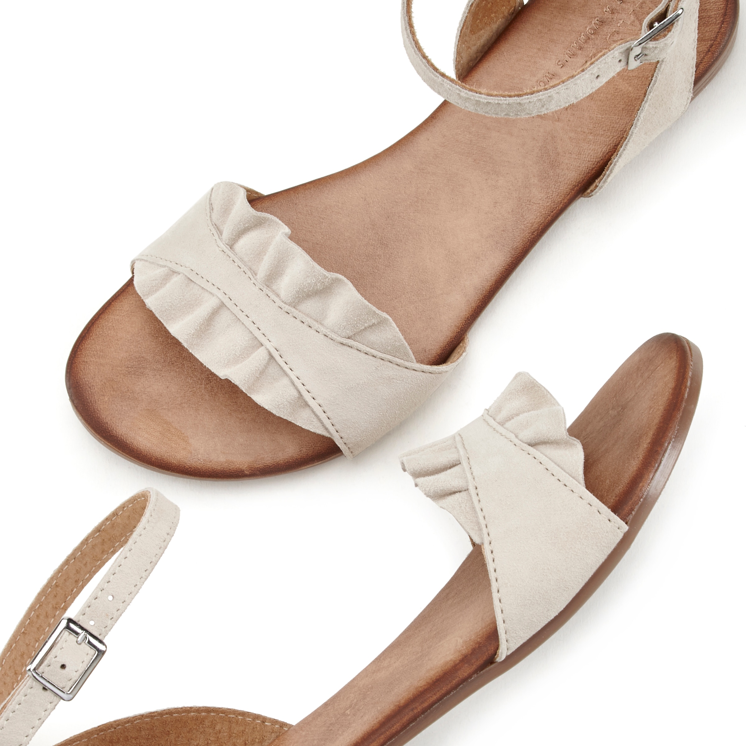 LASCANA Sandale »Sommerschuh«, Sandalette, Sommerschuh aus hochwertigem Leder mit kleinen Rüschen