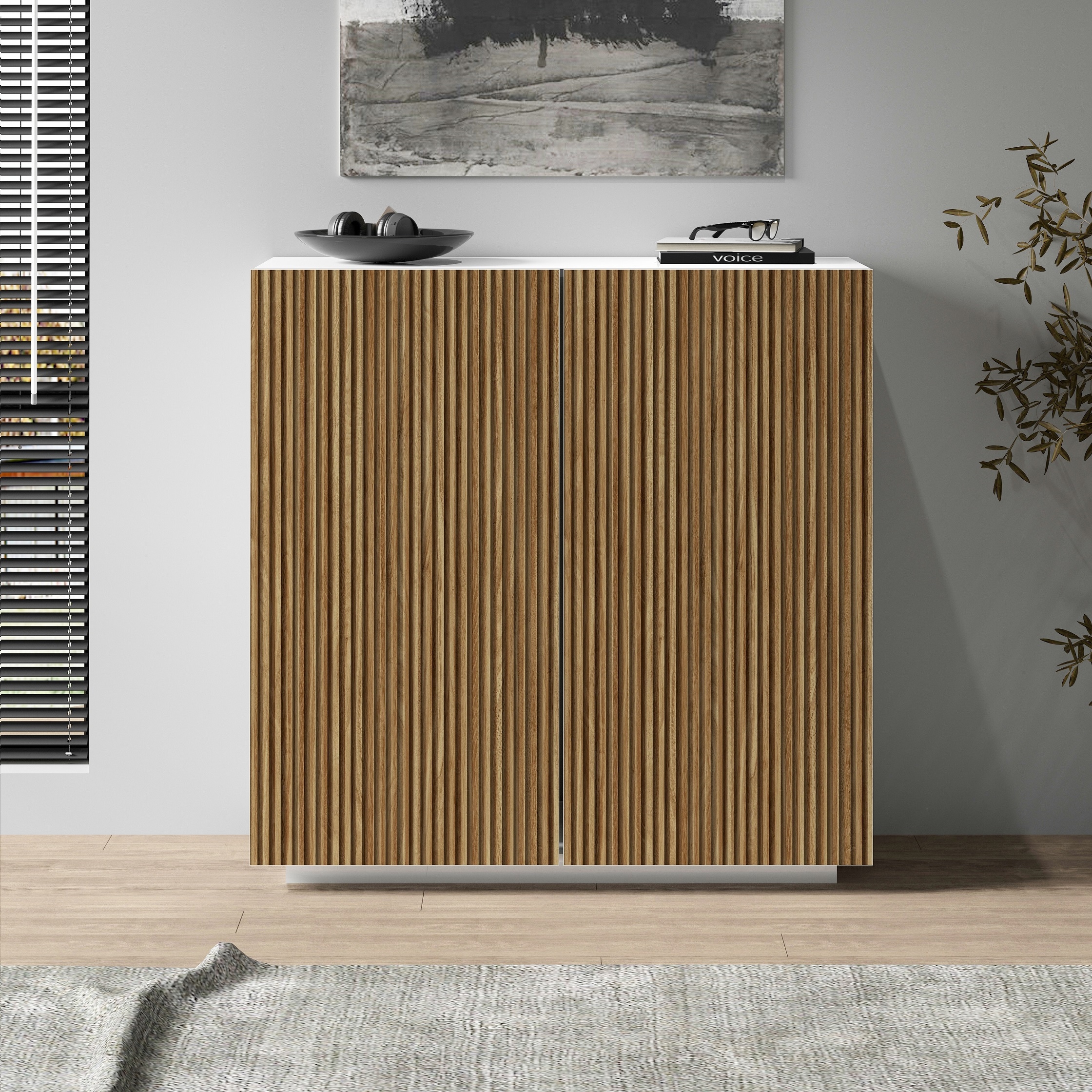 INOSIGN Highboard »Vega,Highboard,Kommode,120 cm«, mit 2 Türen,Fronten mit Rillen-Optik