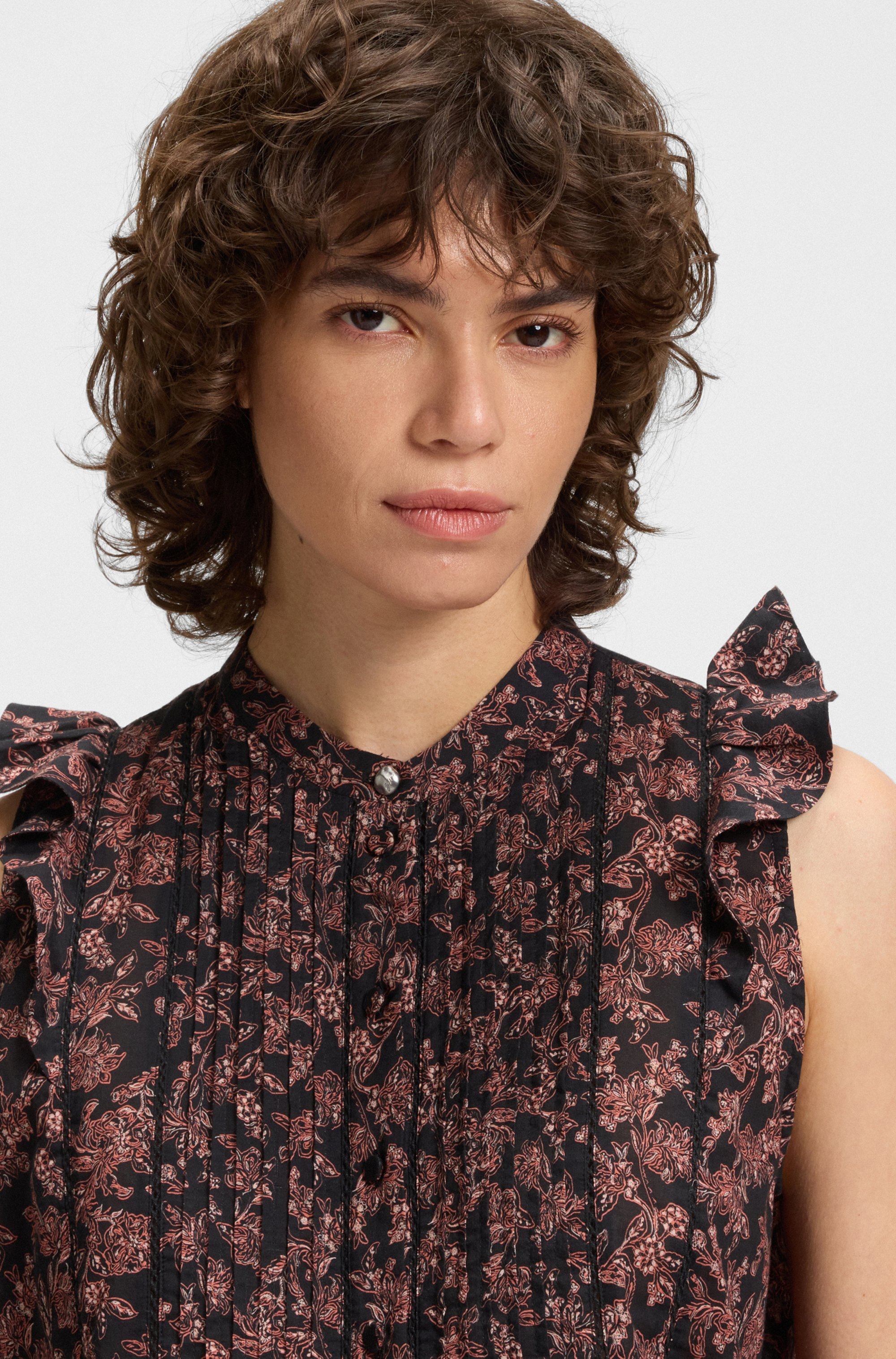 BOSS ORANGE Klassische Bluse »C_Bantiana«, mit Ajour Details, Stehkragen