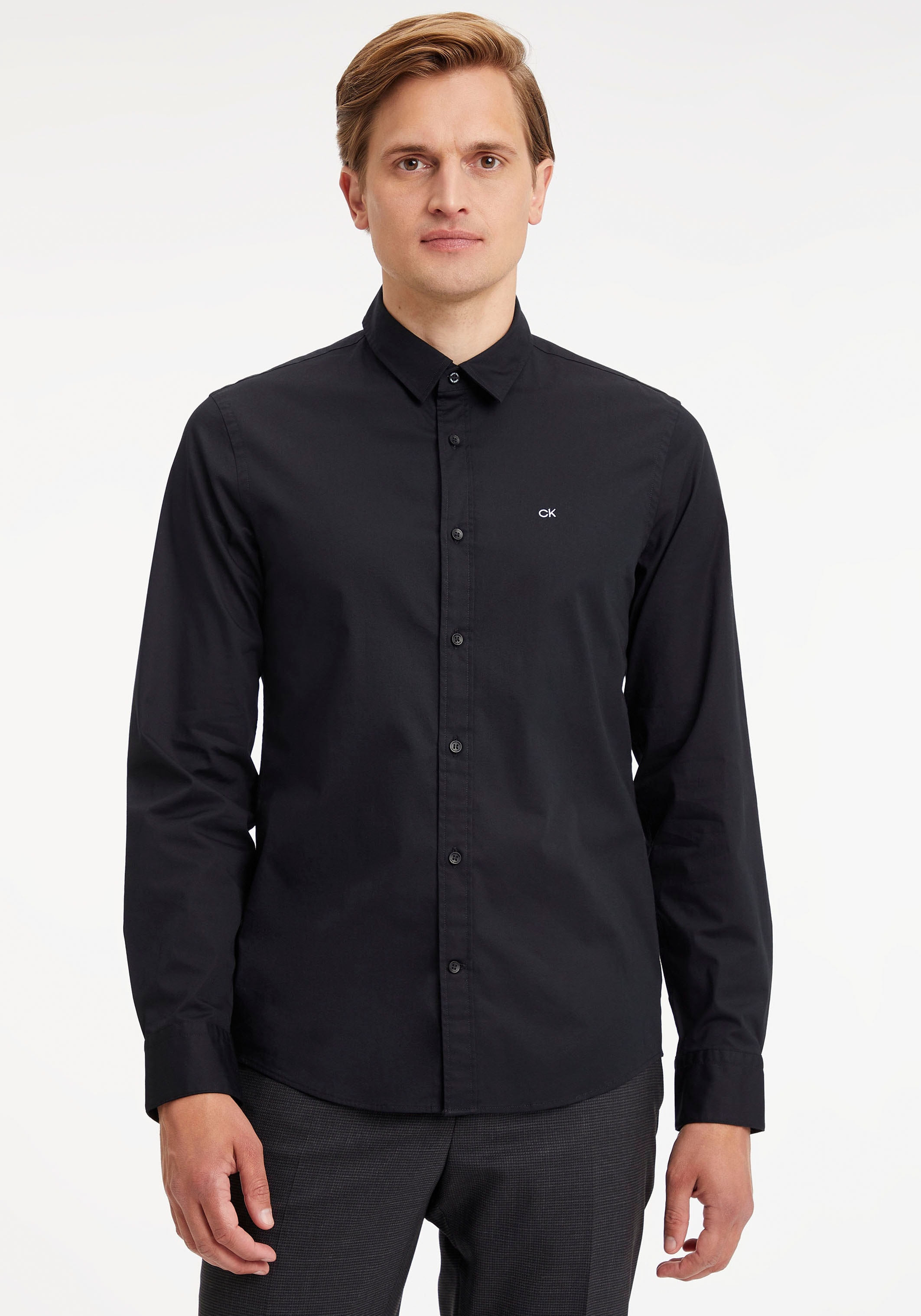 Calvin Klein Langarmhemd »SLIM FIT STRETCH POPLIN«, mit Kentkragen