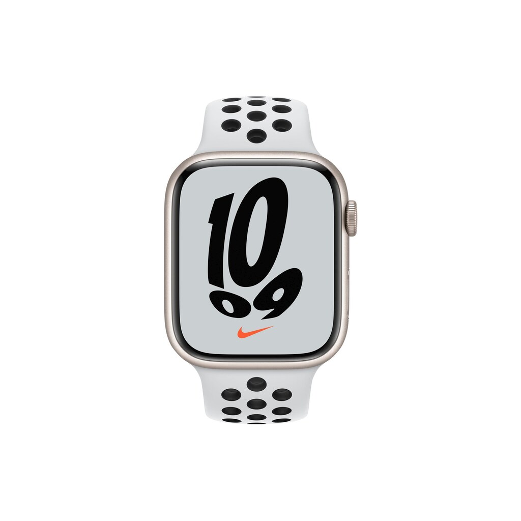 Apple Smartwatch »Serie 7, GPS, 45 mm Aluminiumgehäuse mit Nike-Sportarmband«, (Watch OS)