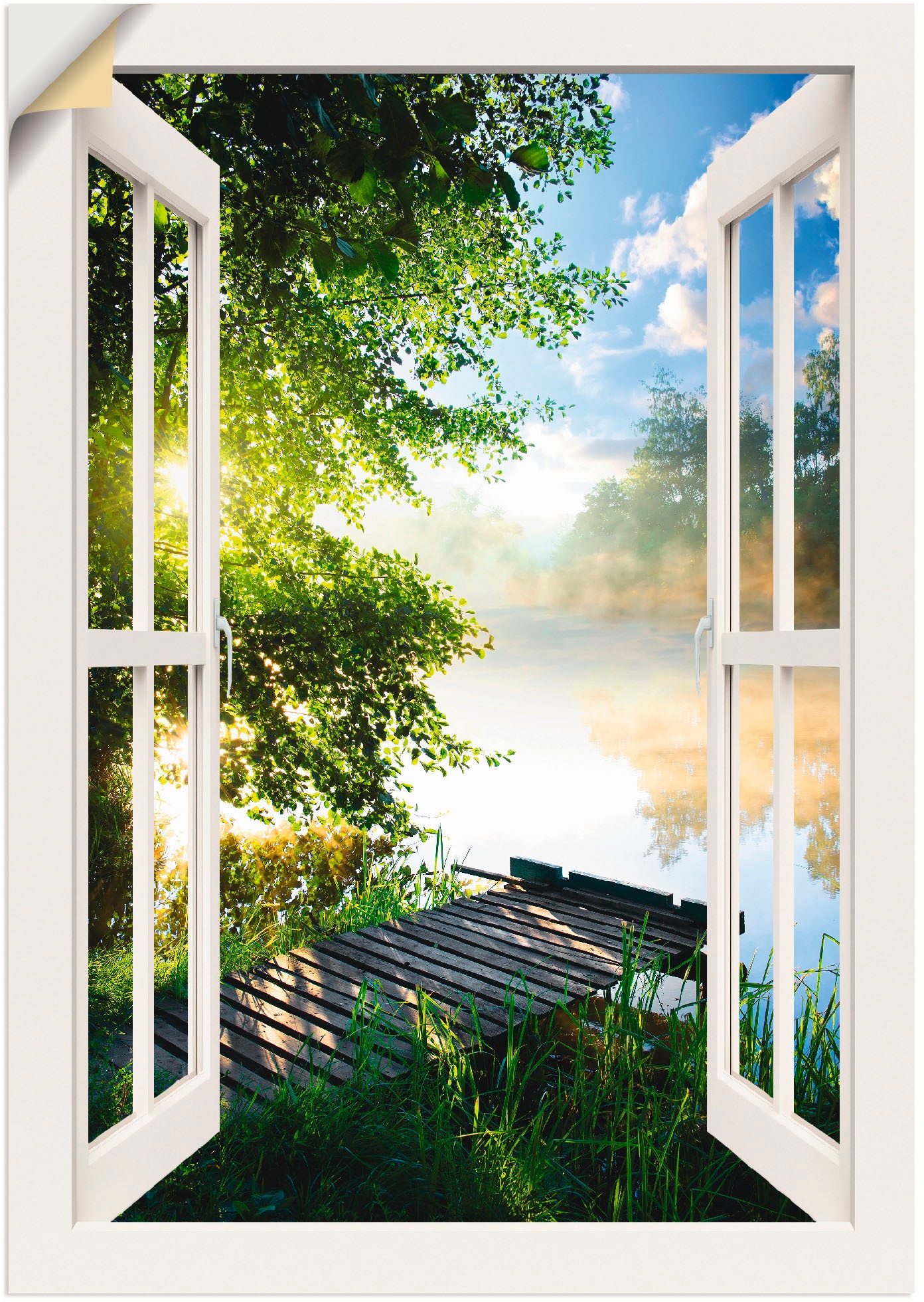 Artland Wandbild »Fensterblick Angelsteg am Fluss«, Fensterblick, (1 St.),  als Alubild, Leinwandbild, Wandaufkleber oder Poster in versch. Grössen  online kaufen | Jelmoli-Versand