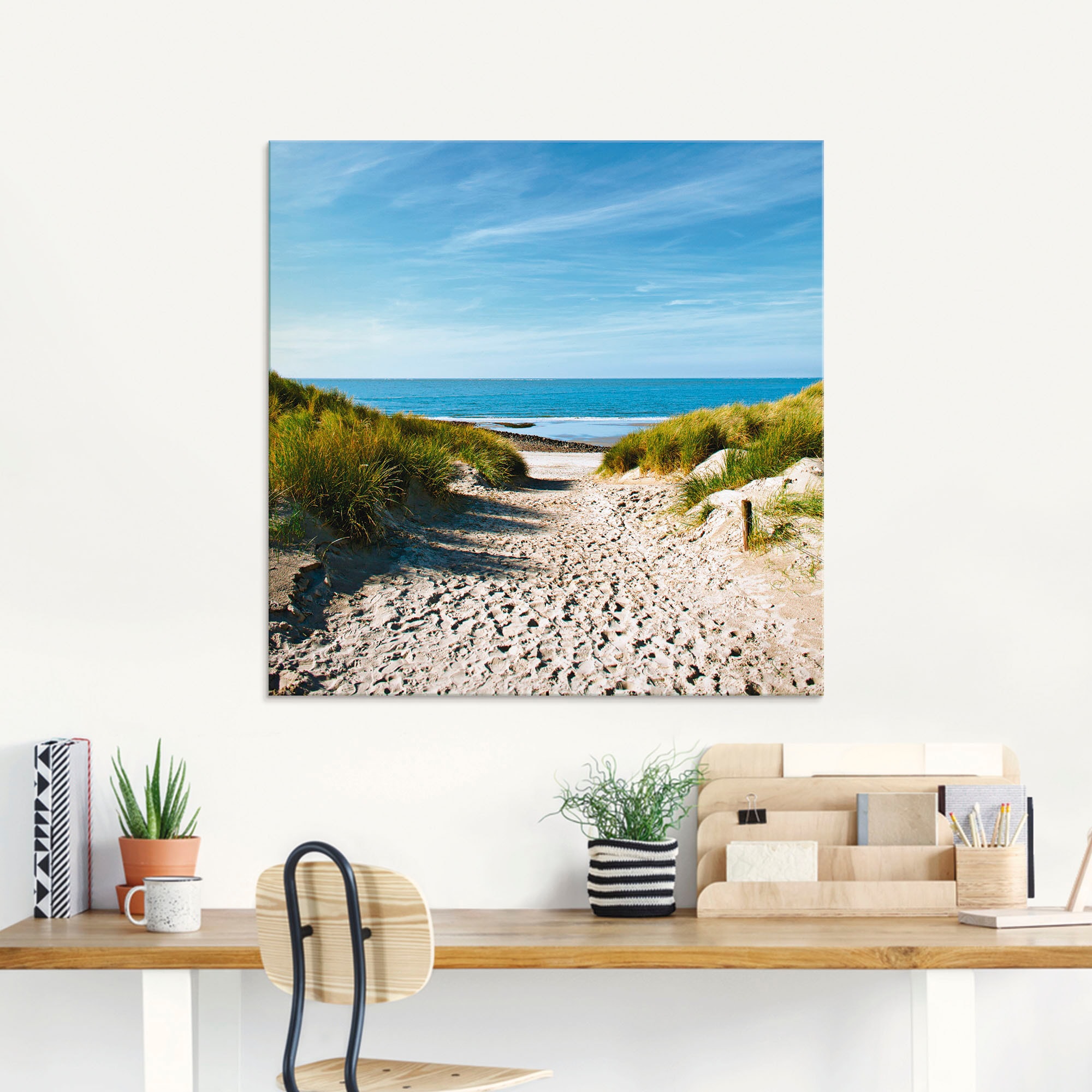 Artland Glasbild »Strand mit Sanddünen und Weg zur See«, Strand, (1 St.), in verschiedenen Grössen